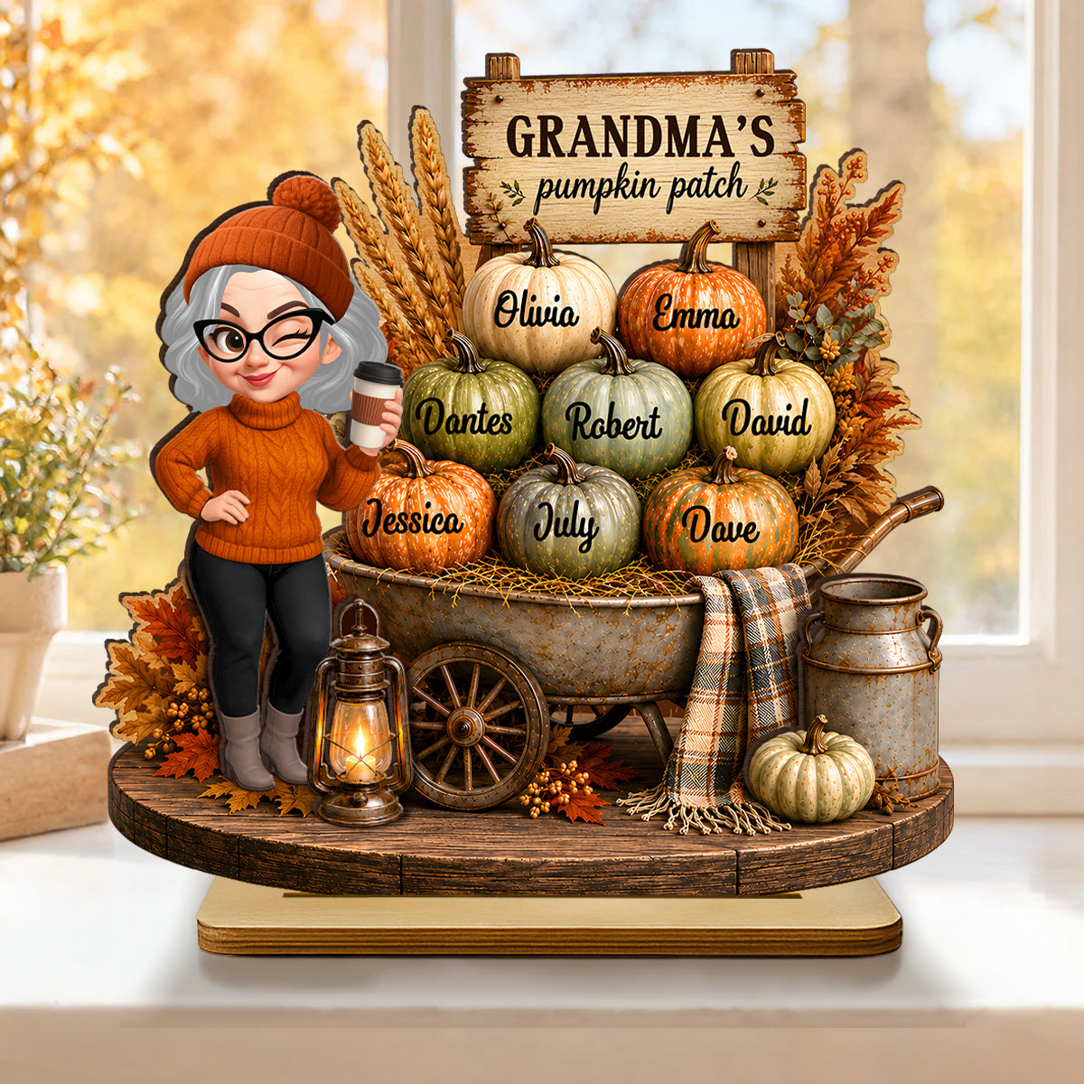 Cozy Fall Vibe Grandma's Pumpkin Patch - Personalized 2-Layered Wooden Plaque - Fall Decor for Grandma