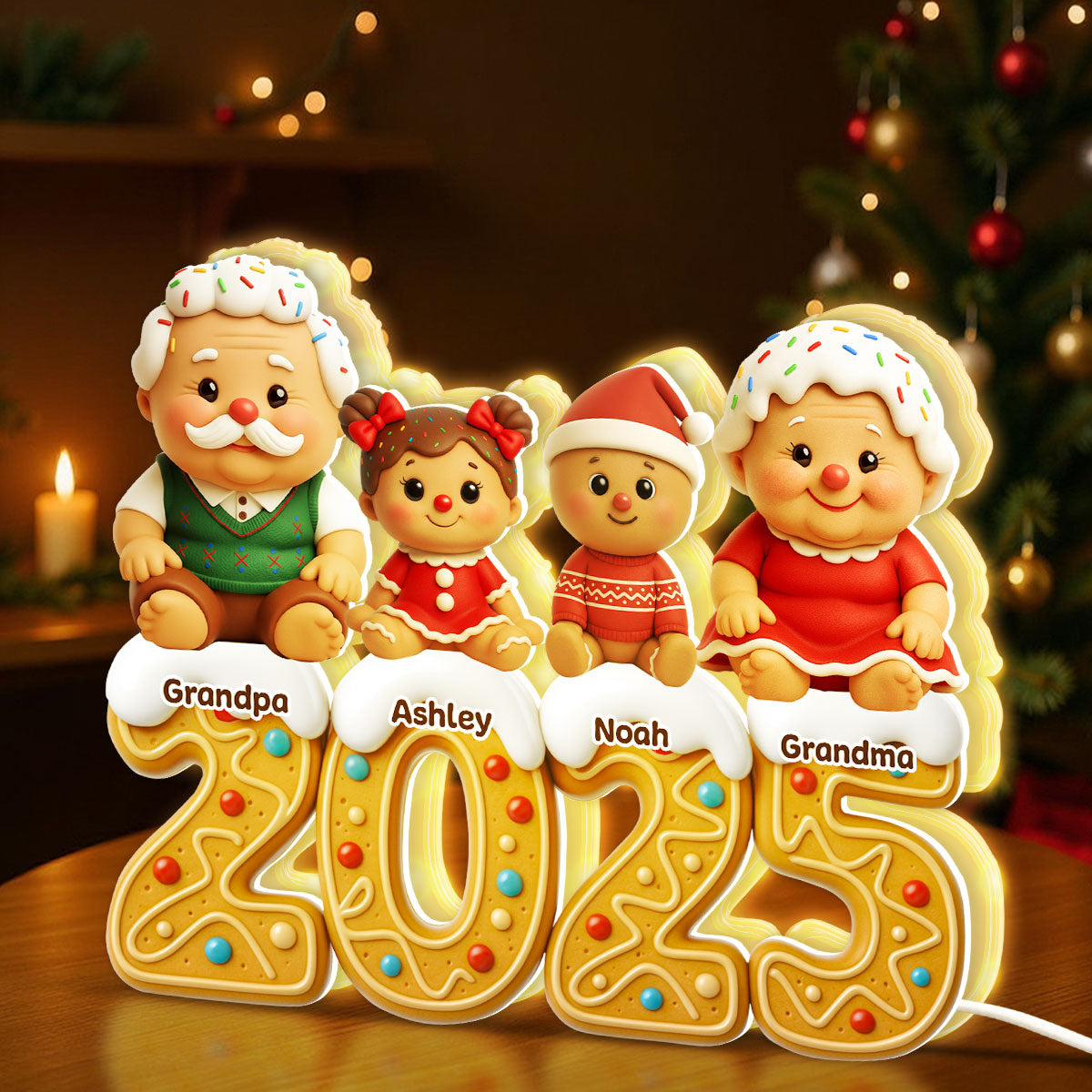 Gingerbread Family 2025 - Personalized Light Box - Festive Christmas Decor