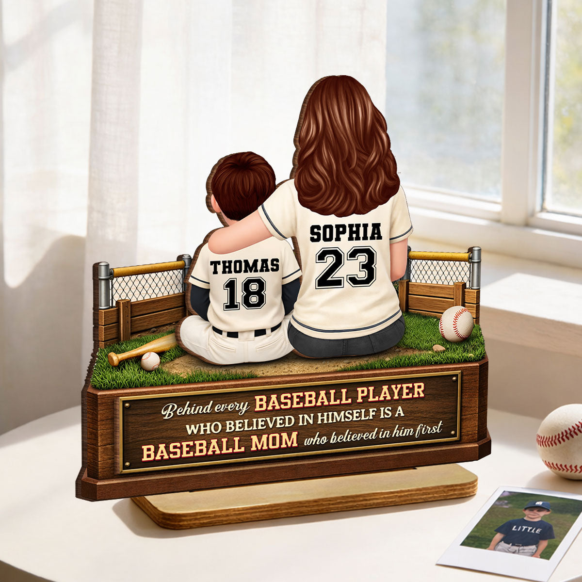 Behind Every Baseball Player is a Mom - Personalized 2-Layered Wooden Plaque - Heartfelt Gift for Mom