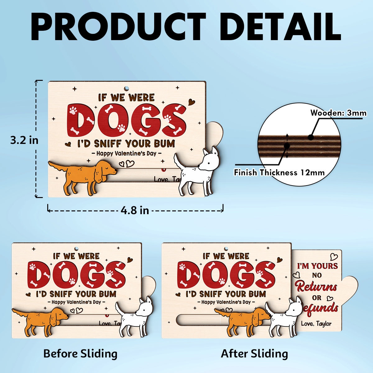 If We Were Dogs I'd Sniff You Bum Funny Couple - Personalized Wooden Slider Ornament - Valentine's Day Gift For Him, For Her