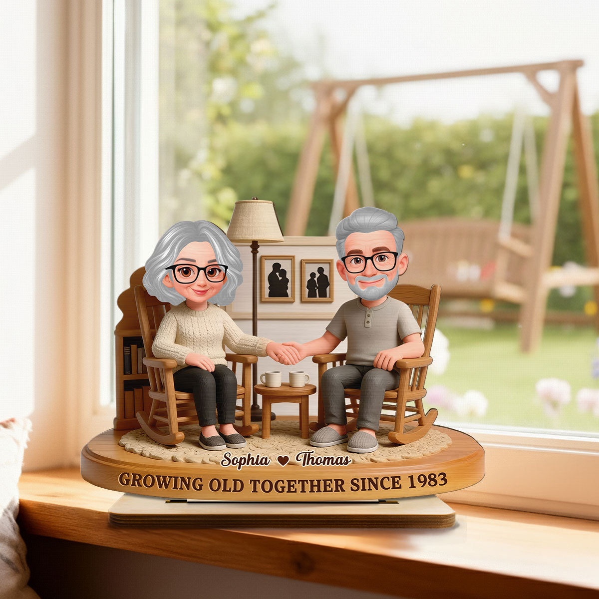 Eternal Love Couple In Cozy Living Room Growing Old Together - Personalized 2-Layer Wooden Plaque - Gift For Couple, Gift For Him, For Her