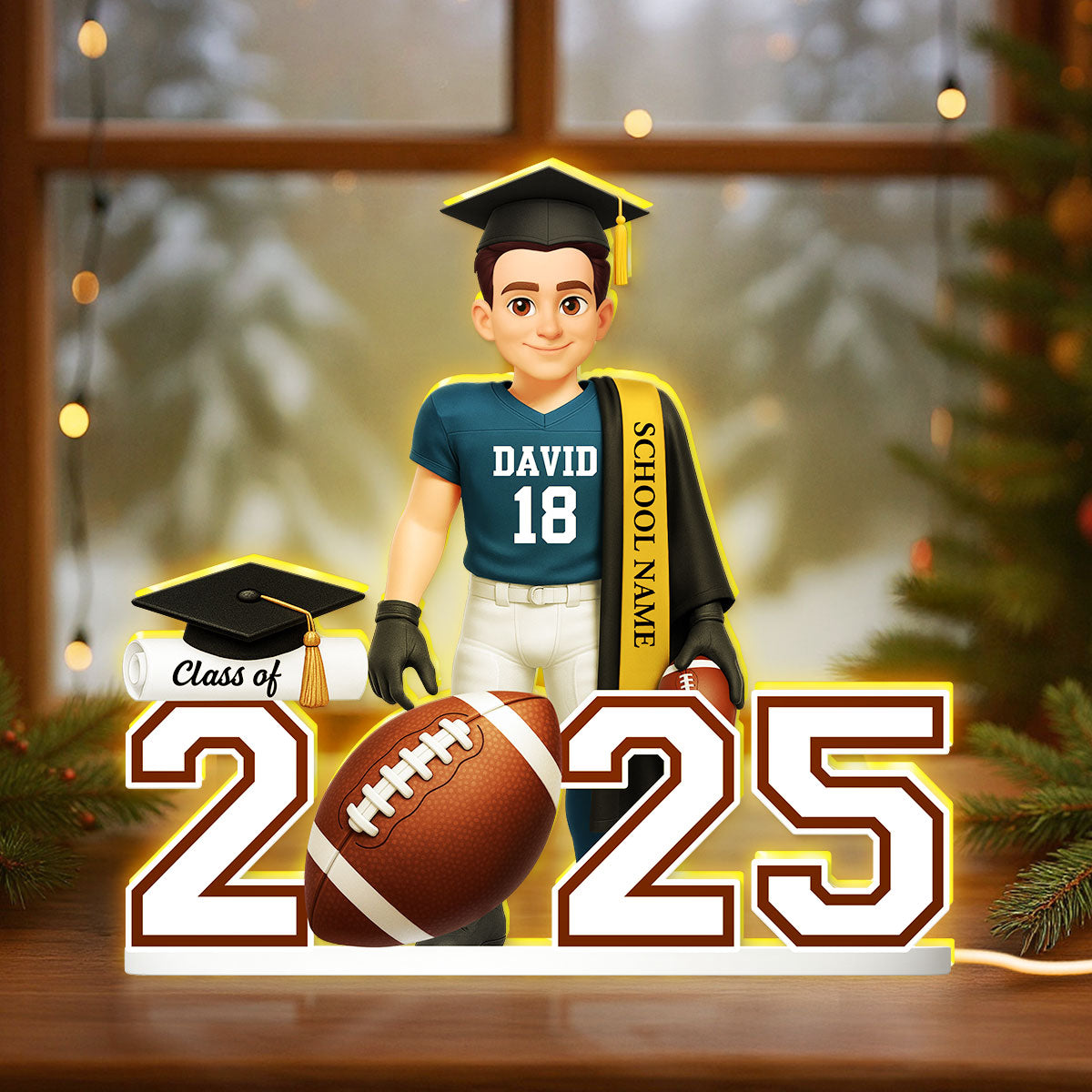 Football Boy 3D Effect Senior - Personalized Light Box - Christmas Gift Graduation Gift