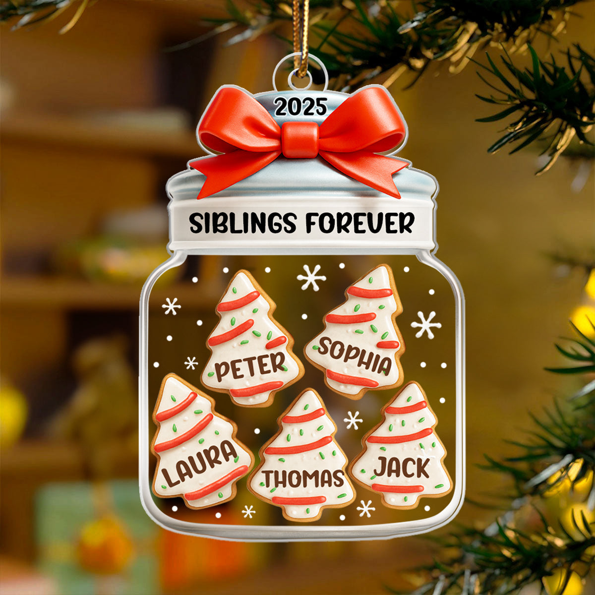 Christmas Tree Cake Siblings Forever - Personalized Acrylic Ornament - Christmas Gift for Siblings