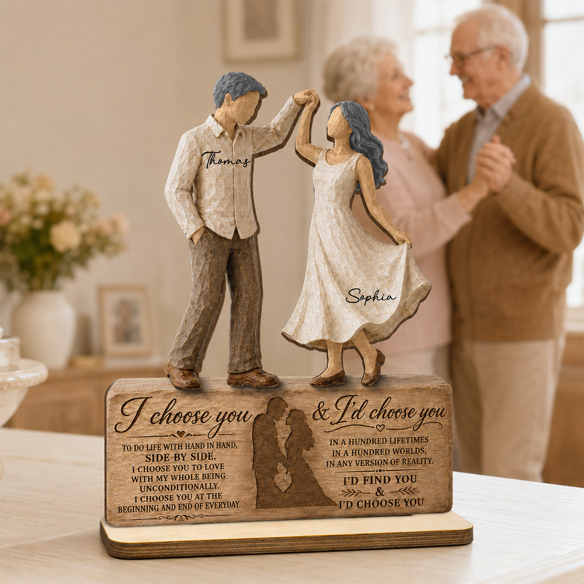 I Choose You Couple Dancing 2D Flat - Personalized 2-Layered Wooden Plaque - Anniversary Gift Keepsake For Couples