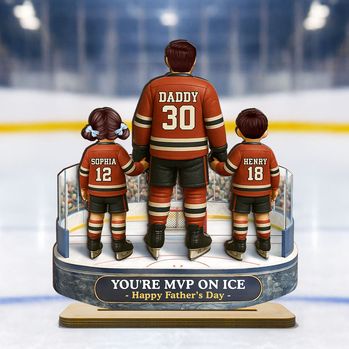 Hockey Dad And Kids On The Ice - Personalized 2-Layered Wooden Plaque - Gift For Hockey Dad, Gift For Husband