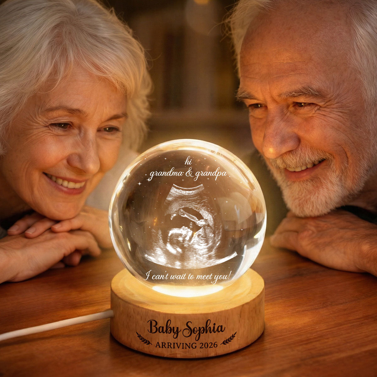 Baby Arriving Custom Baby Ultrasound - Personalized Crystal Ball LED Night Light - Pregnancy Reveal, Mother's Day Gift for 1st Time Grandma