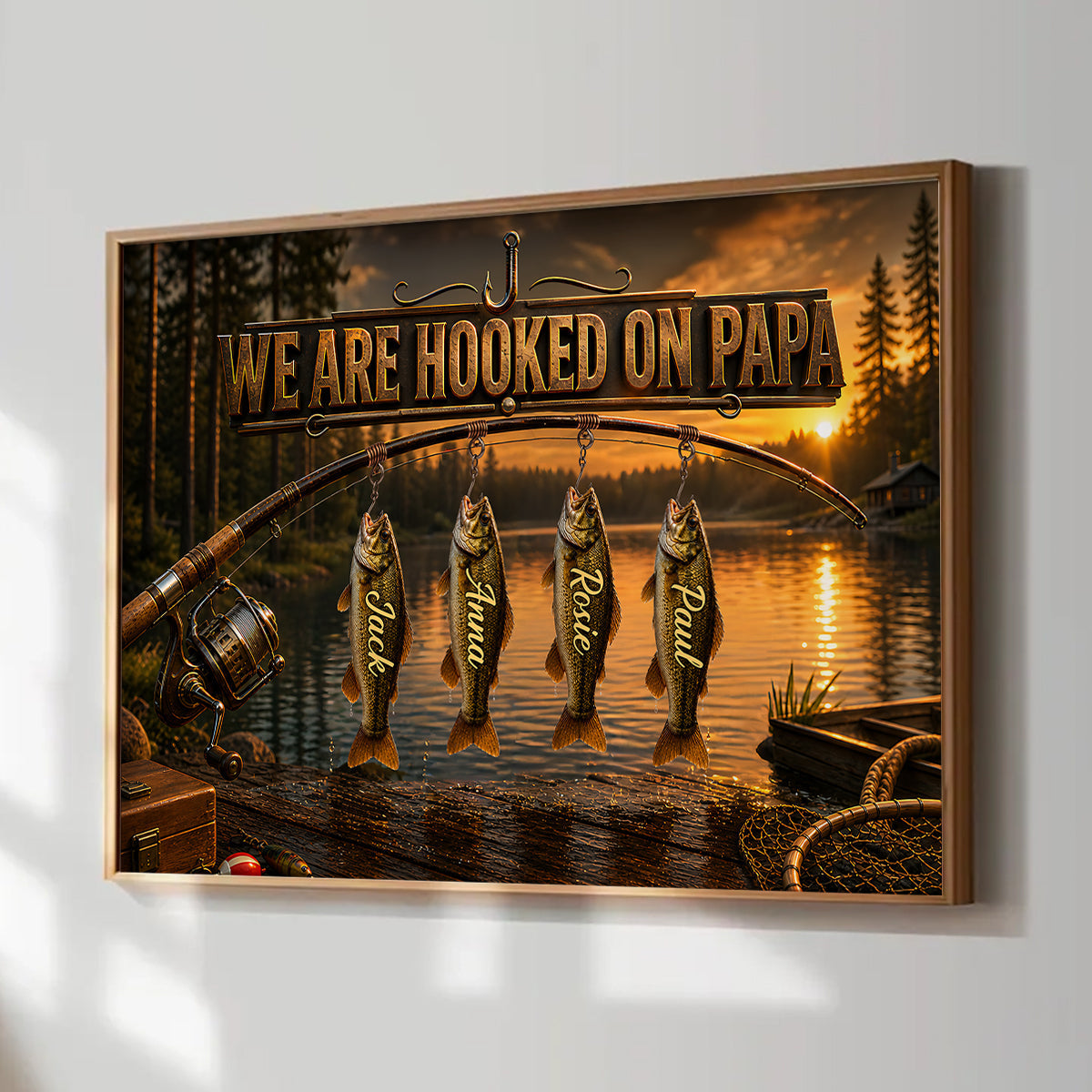 We Are Hooked On Papa Fishing - Personalized Poster - Father's Day Gift For Dad, Husband