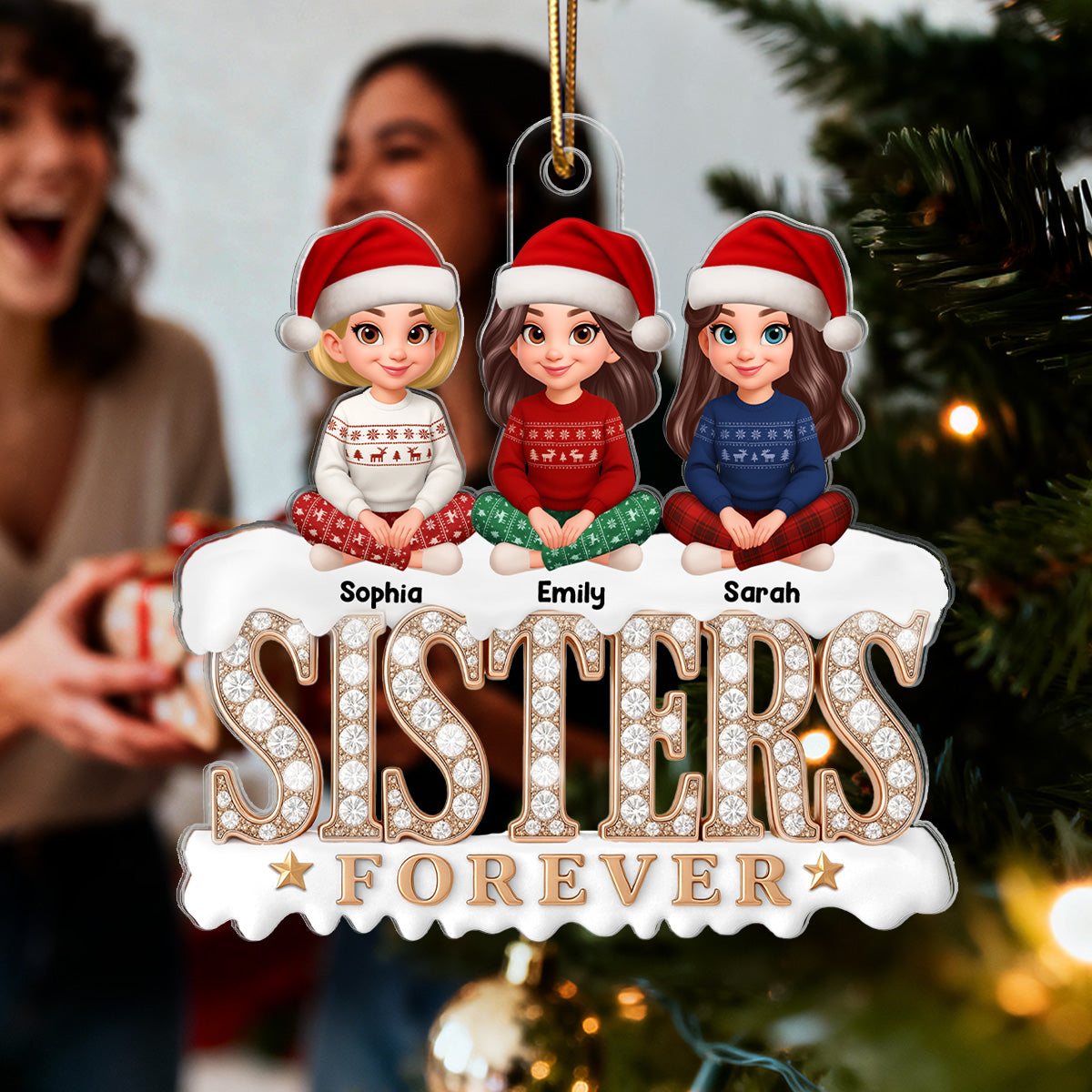 3D Shining Effect Beautiful Sisters Forever - Personalized Acrylic Ornament - Gift For Sisters