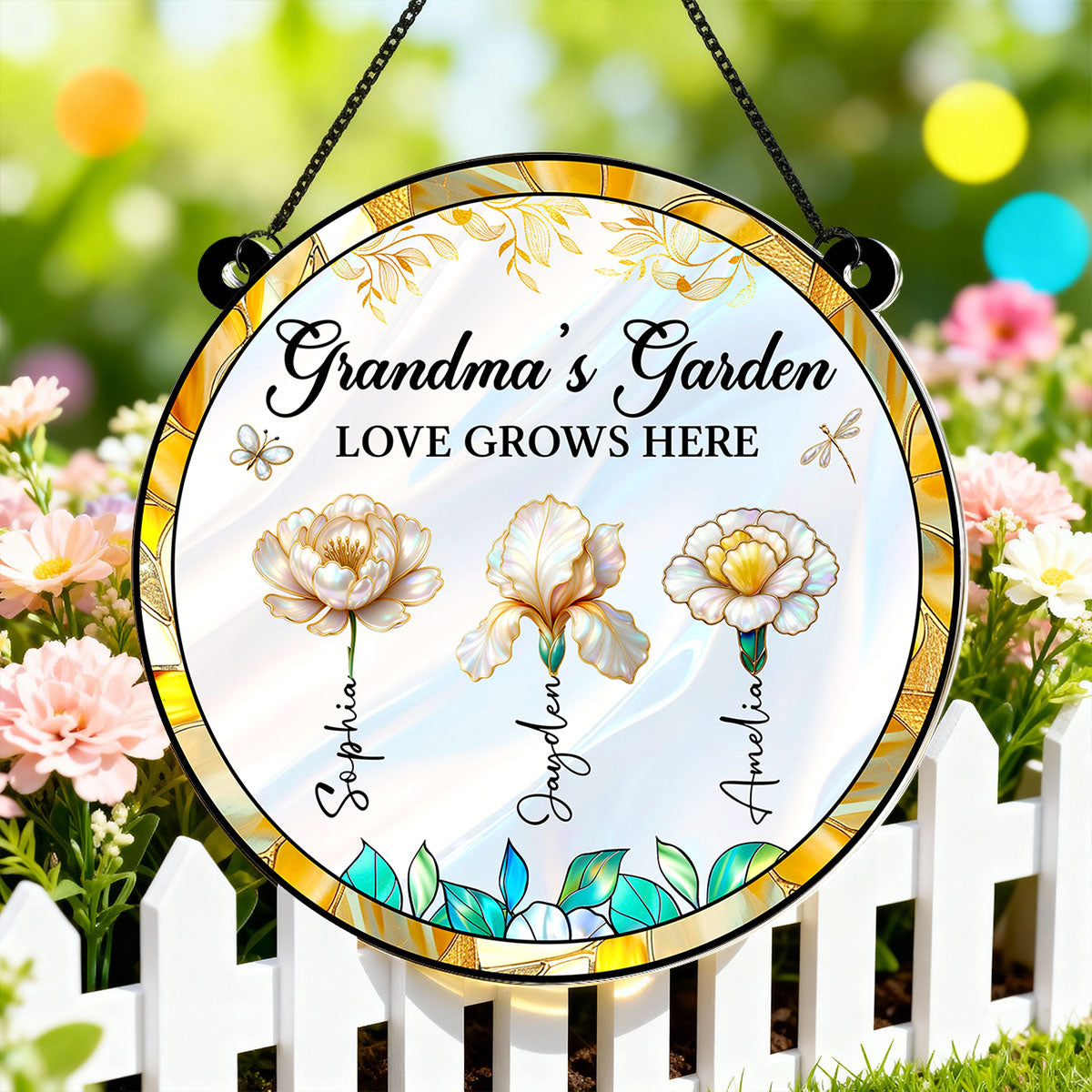 Grandma's Garden 3D Effect Birth Month Flowers - Personalized Suncatcher - Christmas, Birthday, Mother's Day Gift For Grandma