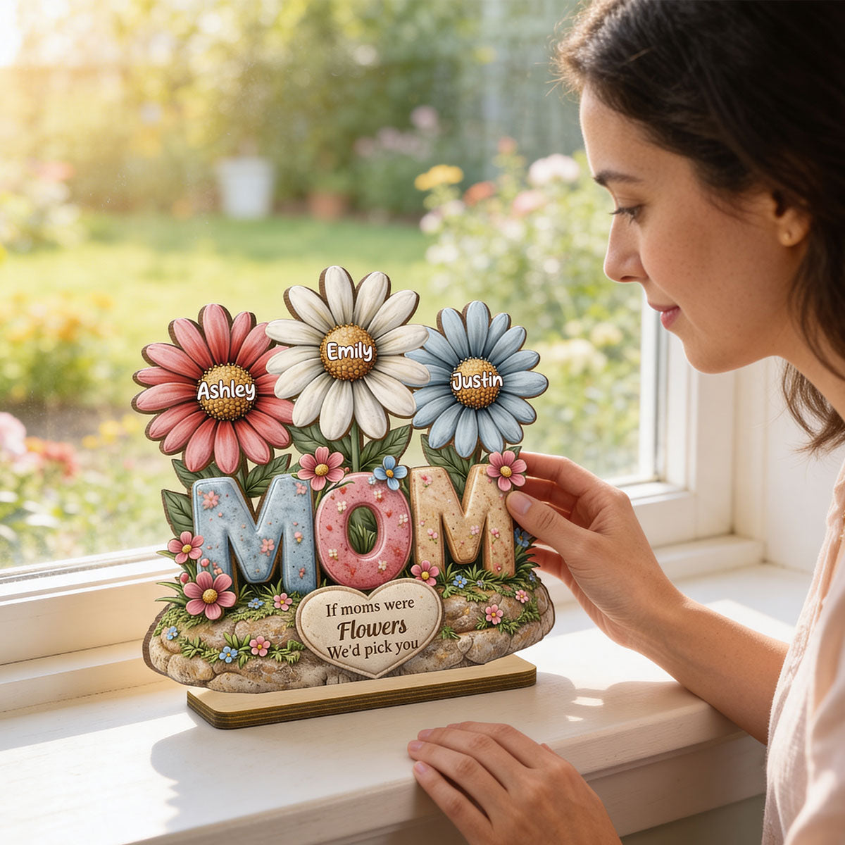 If Moms Were Flowers We'd Pick You - Personalized 2-Layered Wooden Plaque - Mother's Day Gift for Mom, Wife