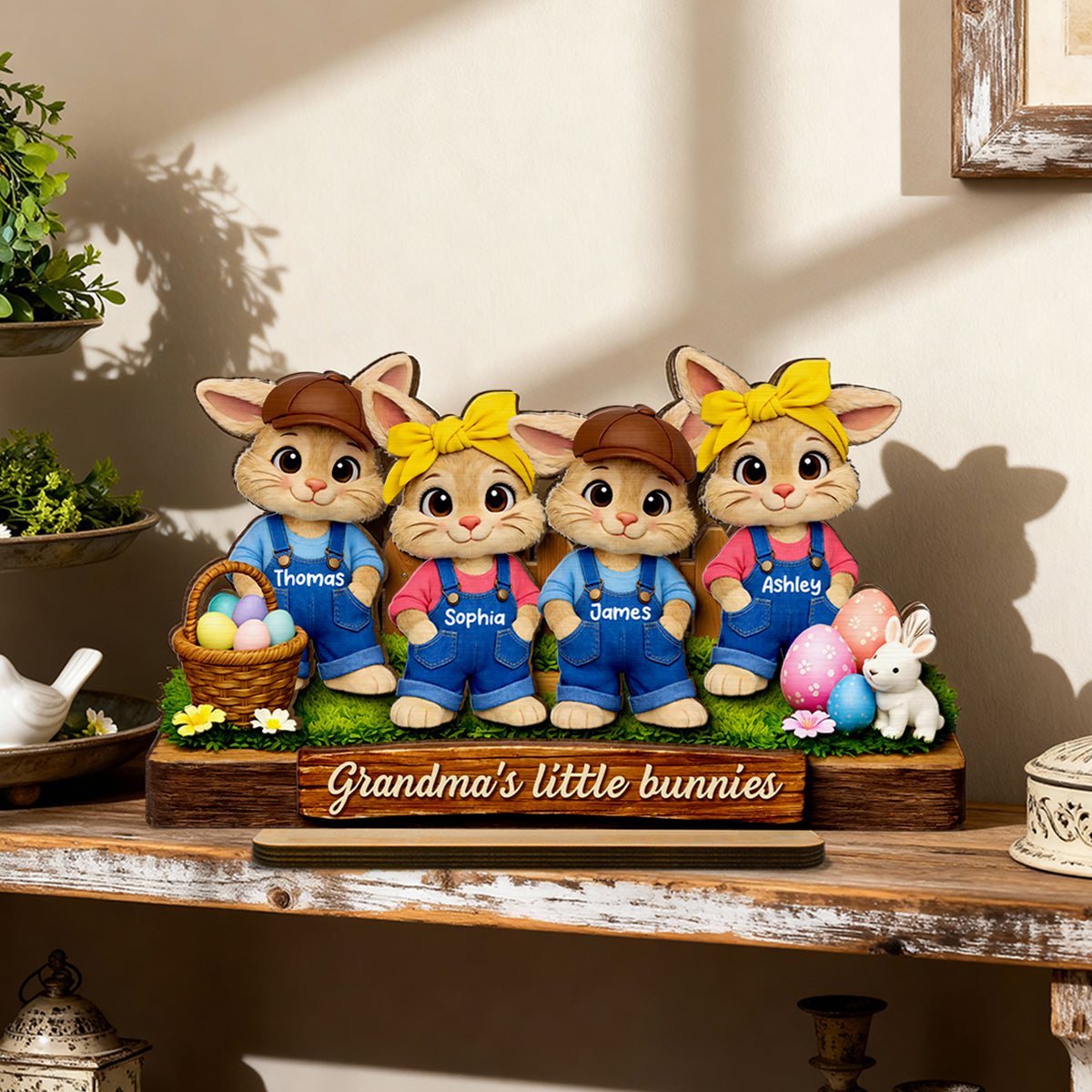 Grandma's Little Bunnies - Personalized 2-Layered Wooden Plaque - Easter Gift for Grandma, Farmhouse Tiered Tray Decor