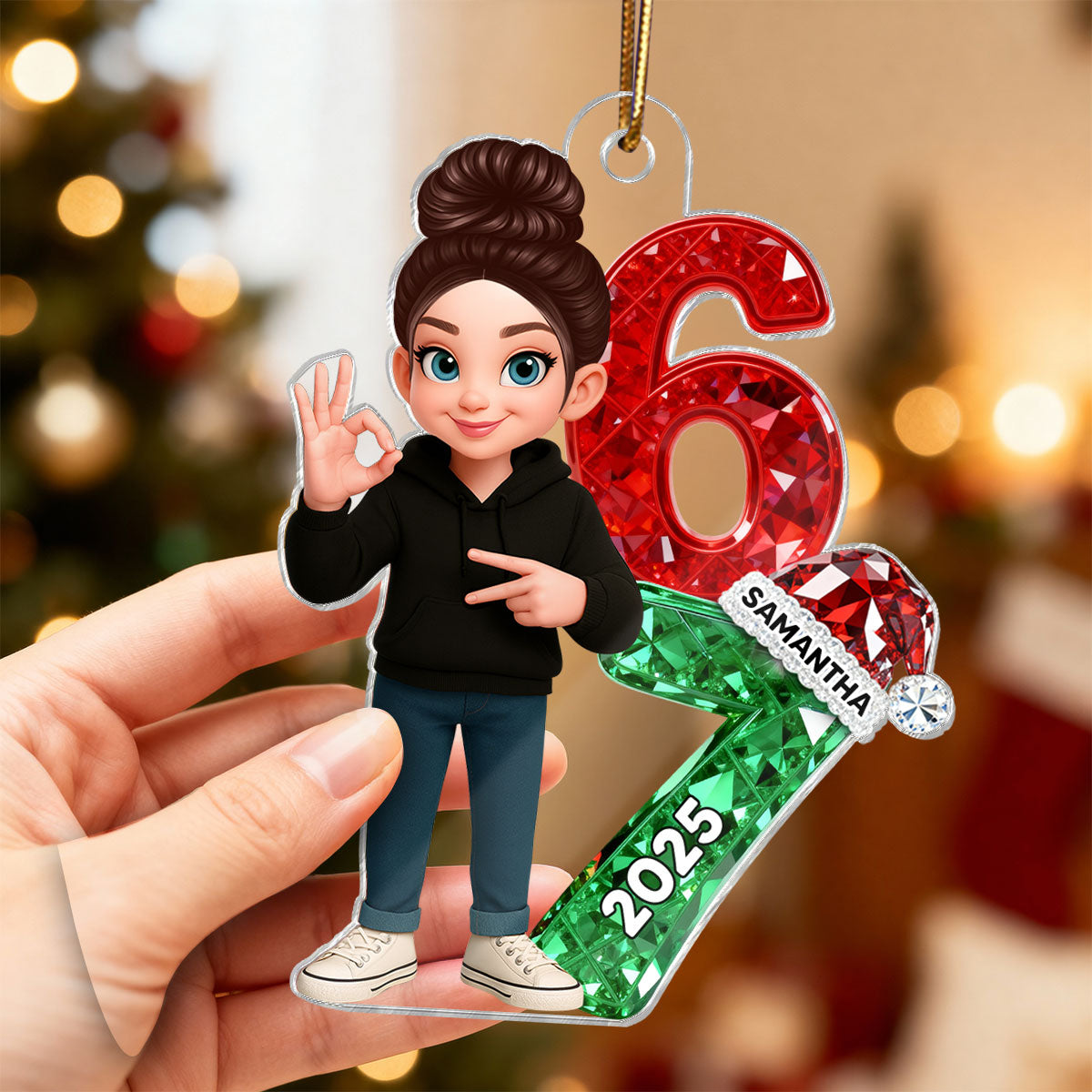3D Effect Flat Teen Boy Girl 2025 Trending Slang Christmas 67 Six Seven - Personalized Acrylic Ornament - Funny Christmas Gift For Teen, Grandkid, Gen Alpha