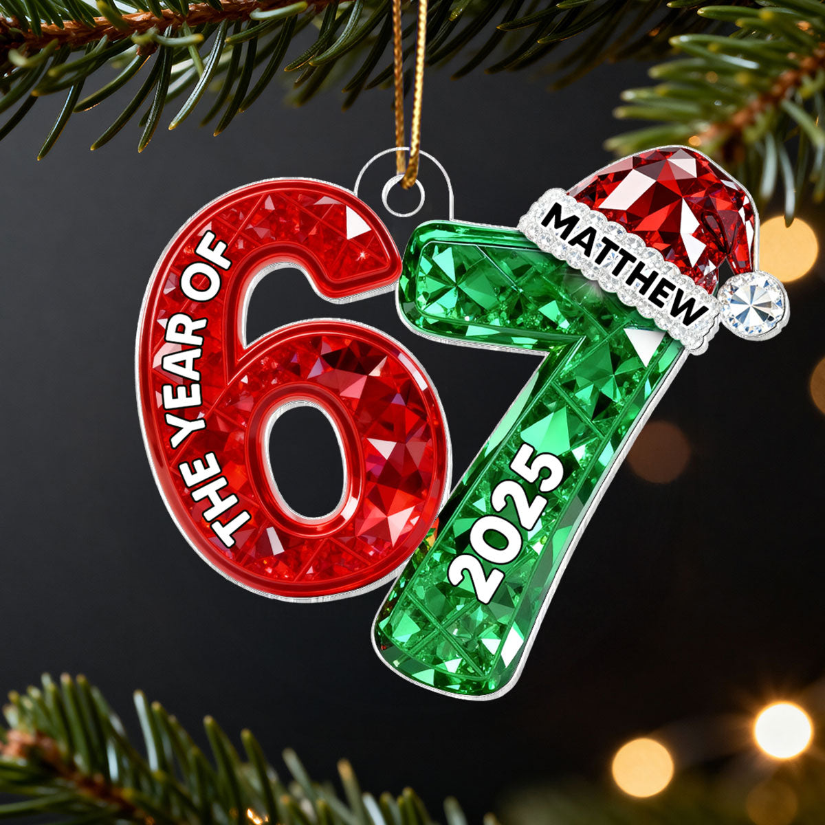 3D Effect Flat 67 Six Seven 2025 Slang Christmas - Personalized Acrylic Ornament - Funny Christmas Gift For Teen, Grandkid, Gen Alpha