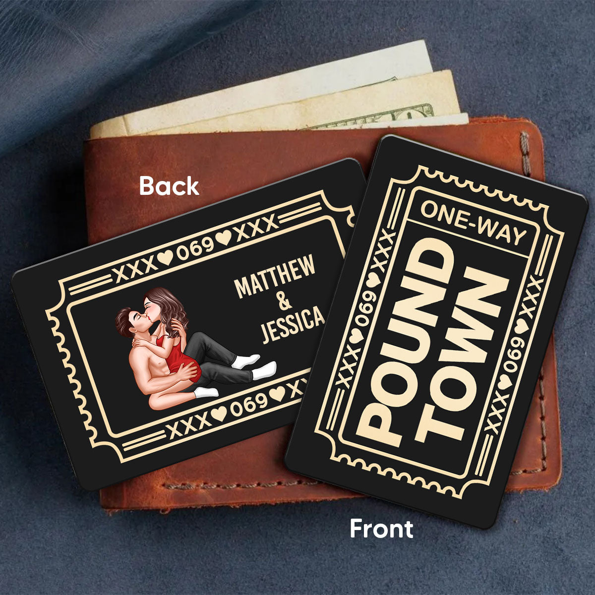 Funny Inappropriate Couple Pound Town Ticket - Personalized Metal Wallet Card - Gift For Him, Gift For Her