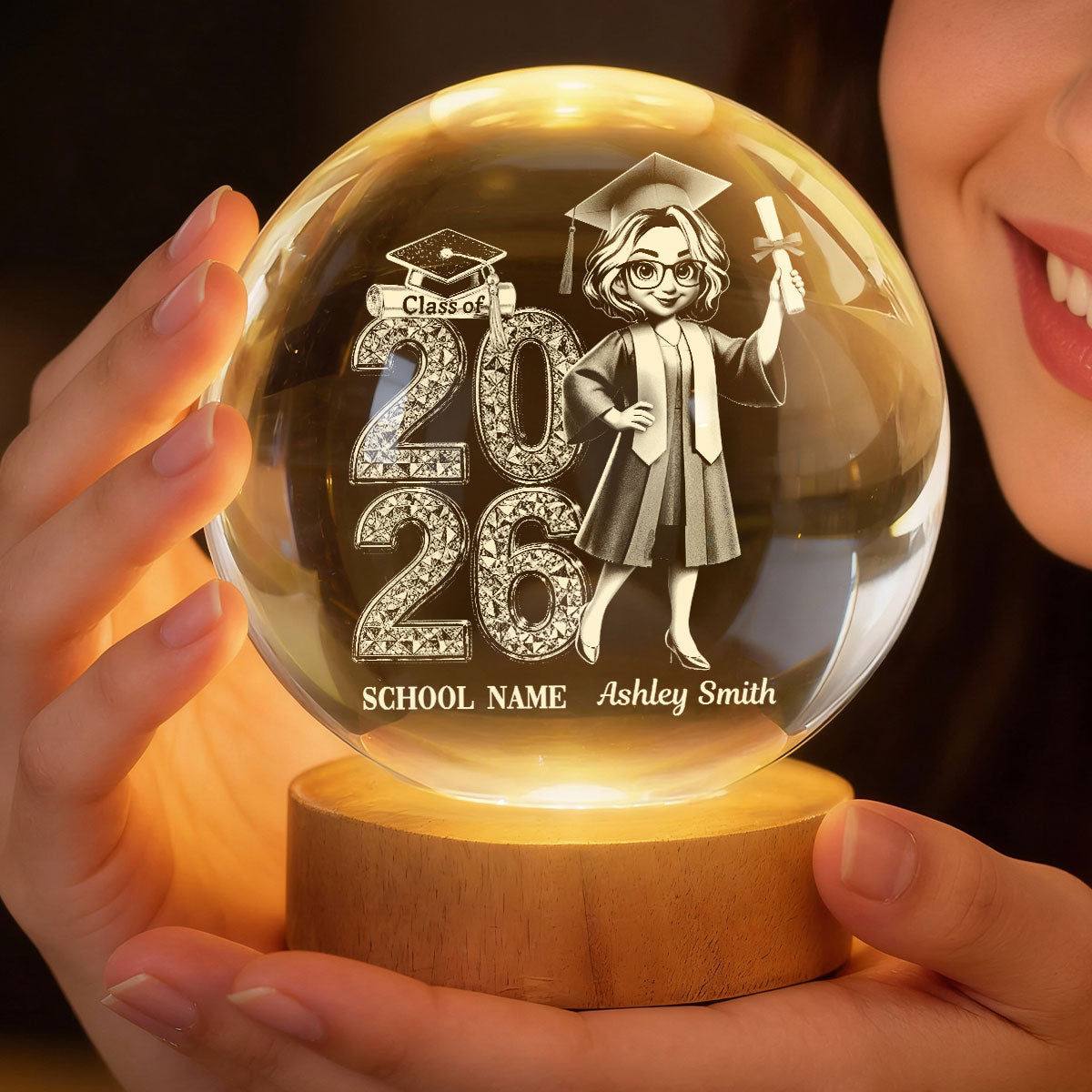 Class Of 2026 2027 Senior Glowing - Personalized Crystal Ball LED Night Light - Graduation Gift For Graduates, Daughter, Son
