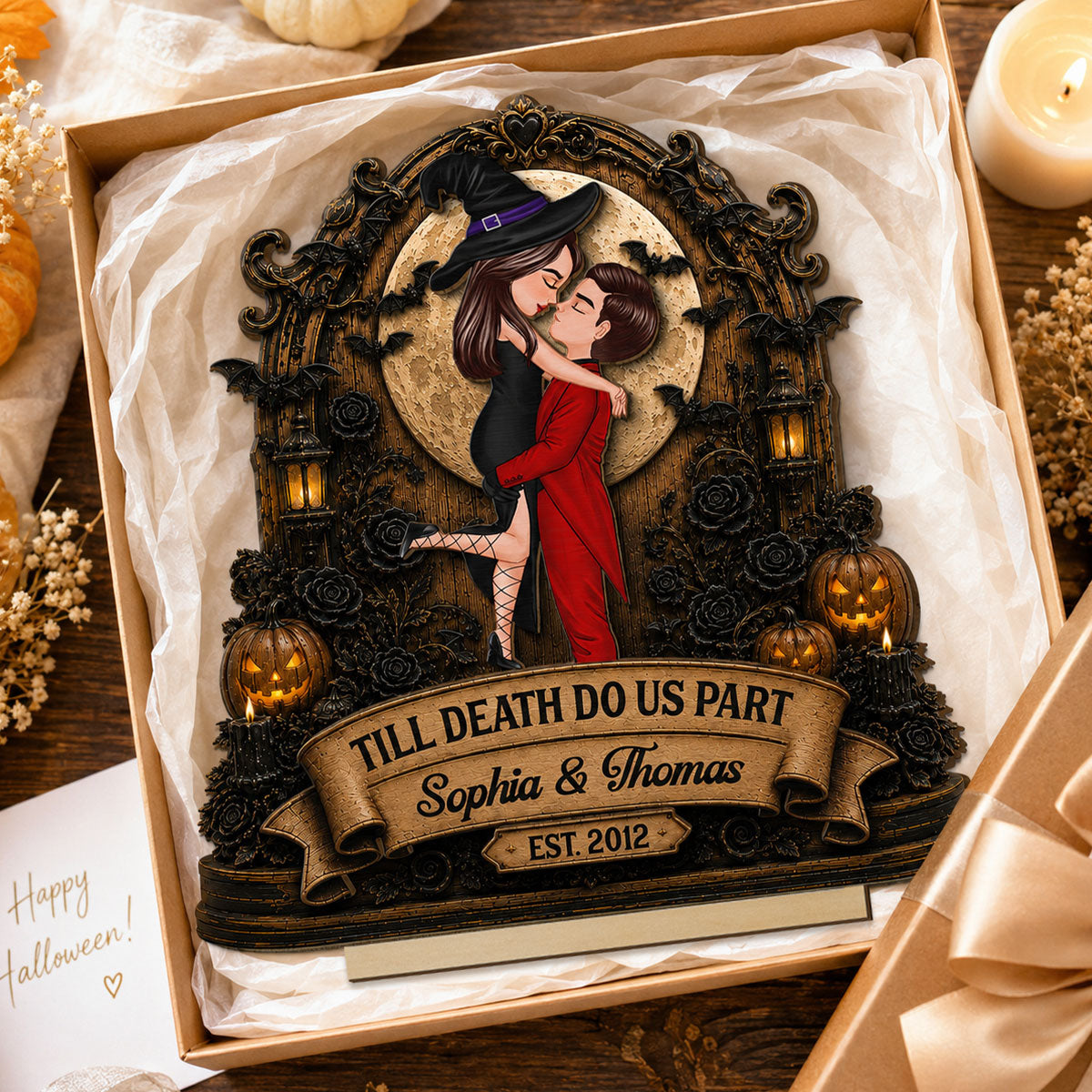 You're My Boo Forever Couple Under Moon - Personalized 2-Layered Wooden Plaque - Halloween Decor For Couple