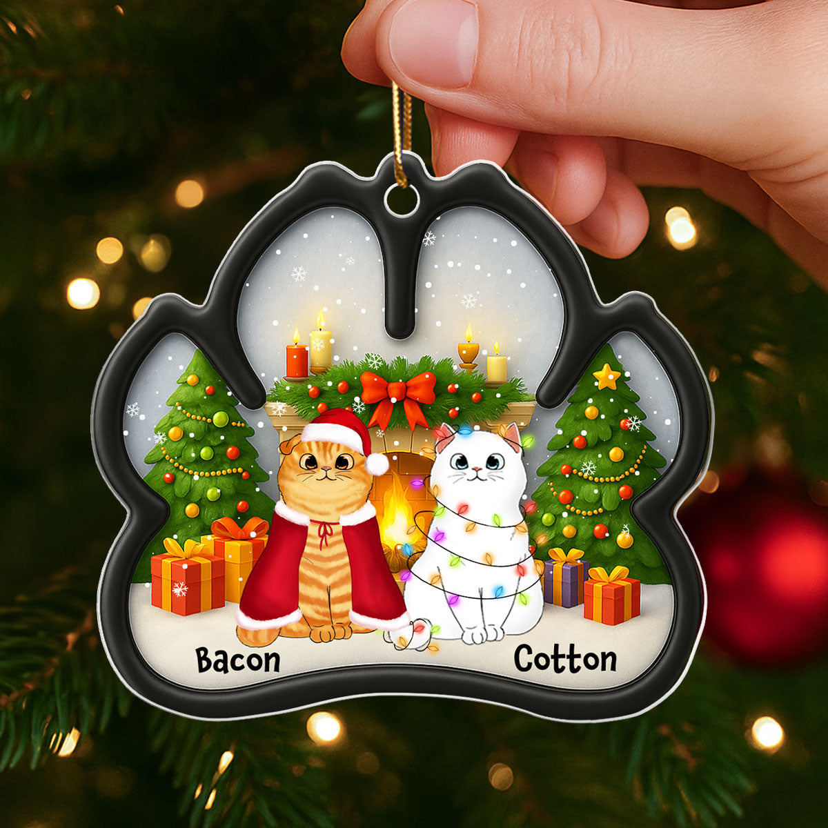 Custom Paw Cute Cartoon Cats - Personalized Acrylic Ornament - Christmas Gift For Cat Lovers