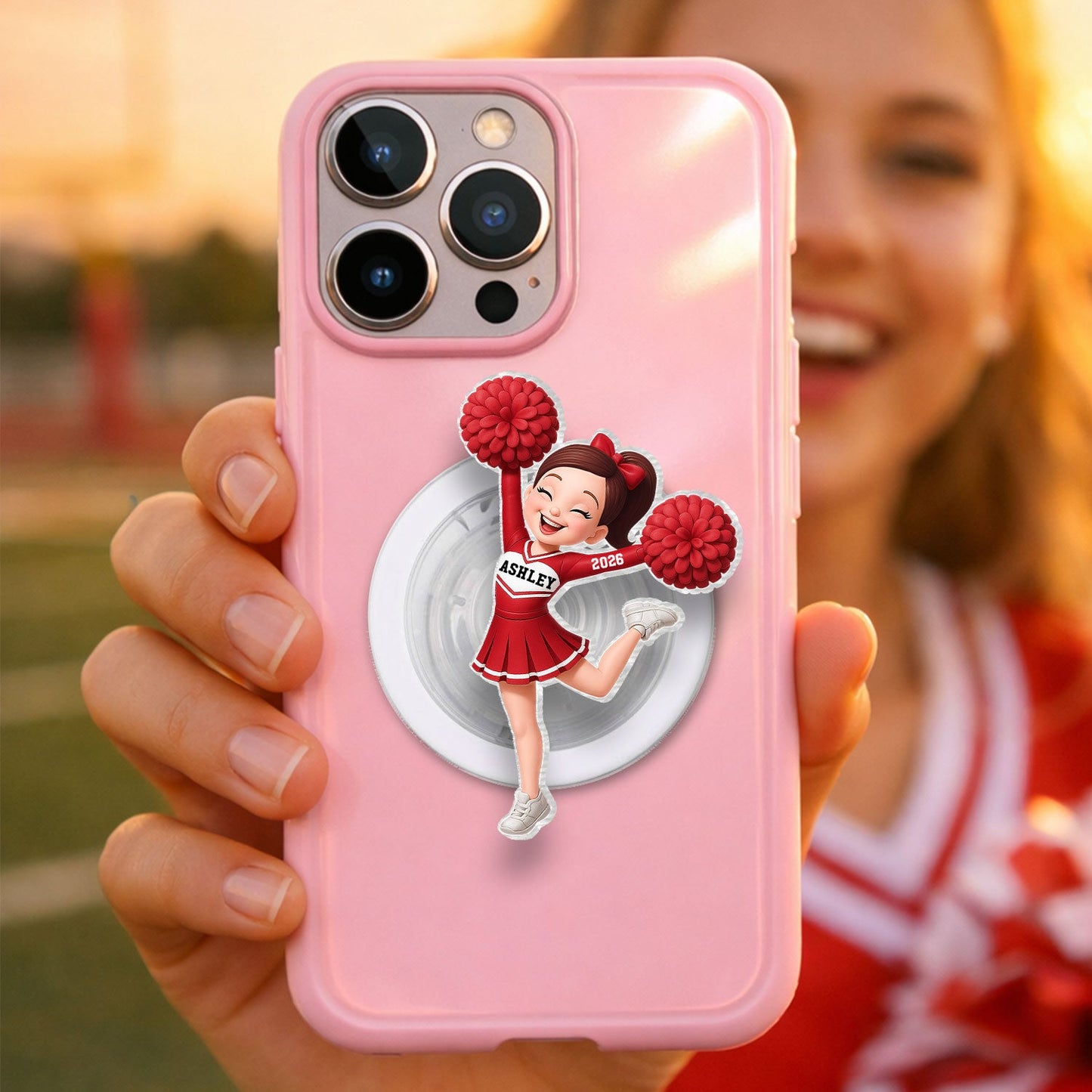 3D Effect Cheerleader Girl - Personalized Acrylic Magnetic Phone Grip - Gift for Daughter, for Granddaughter