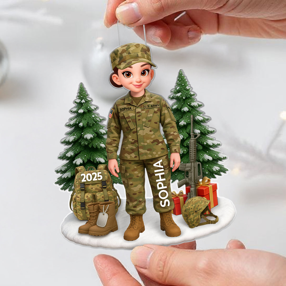 3D Effect Proud Soldier - Personalized Acrylic Ornament - Special Chritsmas Gift For The Brave Soldier
