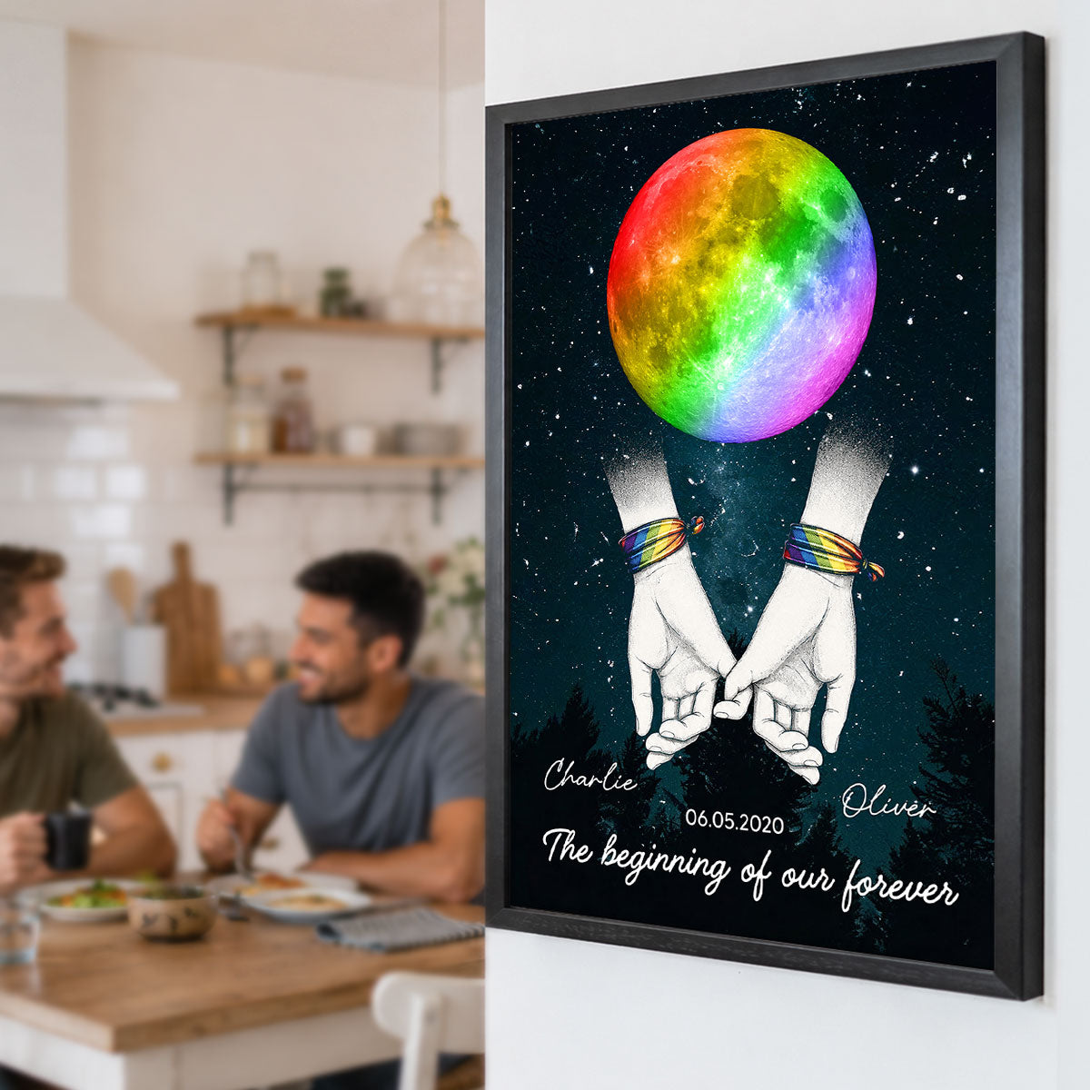 LGBT+ Couple Custom Anniversary Date Moon Phase - Personalized Poster - Gift For Couple, Happy Pride Month