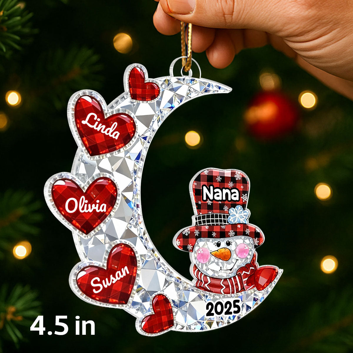 3D Crystal Effect Grandma Grandkid Moon Heart - Personalized Acrylic Ornament - Christmas Gift for Grandma, Grandkids