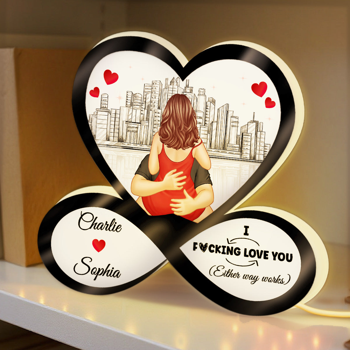 Skyline Infinity Heart Funny Romantic Couple - Personalized Light Box - Gift For Couple