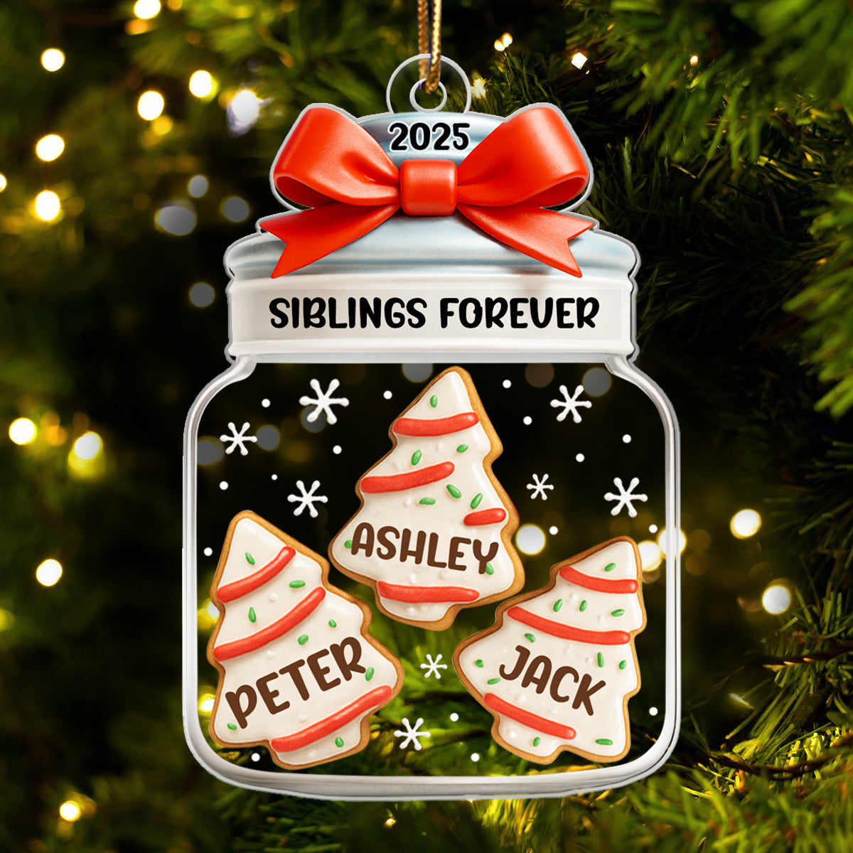 Christmas Tree Cake Siblings Forever - Personalized Acrylic Ornament - Christmas Gift for Siblings
