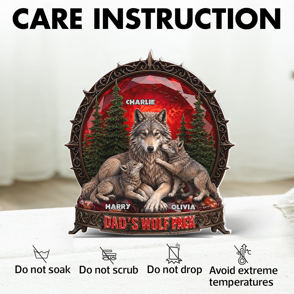 Papa's Wolf Pack - Personalized Acrylic Block Plaque -  Gift for Dad, Husband