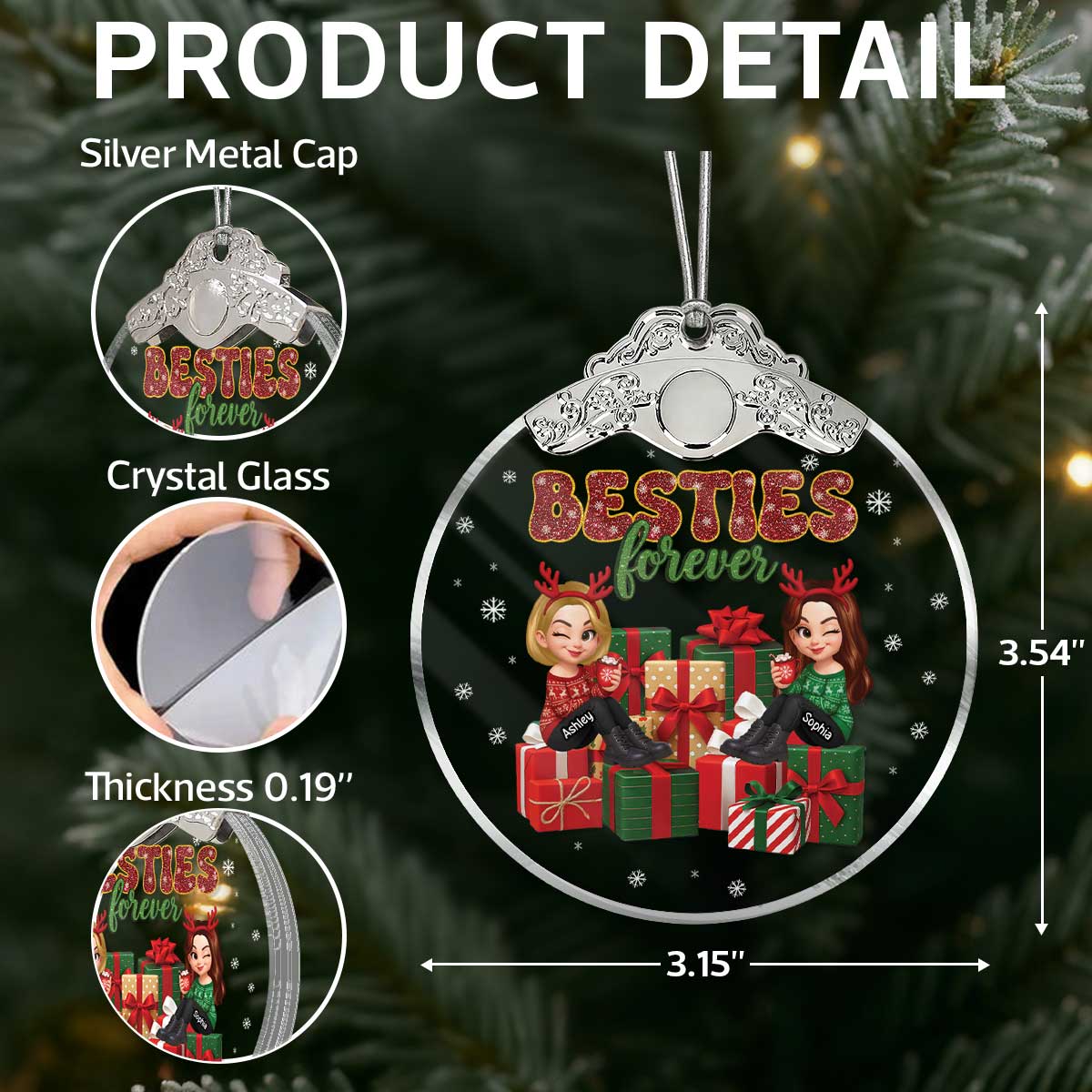 There's No Greater Gift Than Friendship Christmas - Personalized Glass Ornament With Silver Cap - Gift For Besties