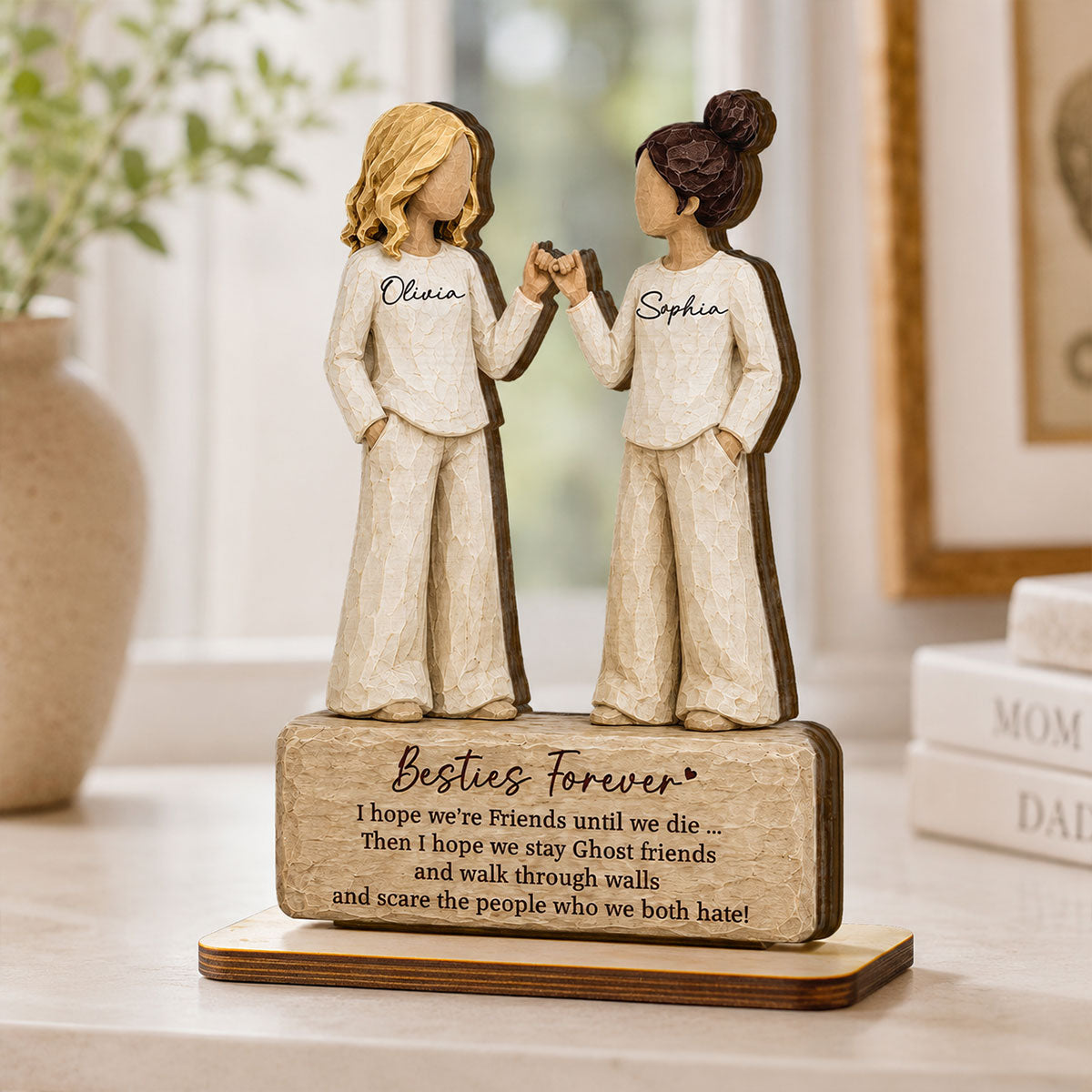 Besties Forever Pinky Promise 2D Flat - Personalized 2-Layered Wooden Plaque - Friendship Keepsake