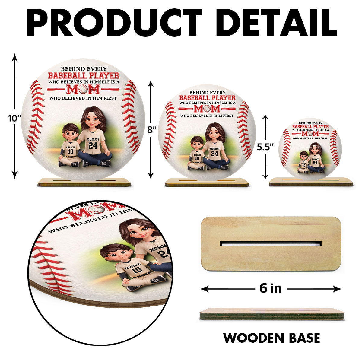 Behind Every Baseball Player Is Mom - Personalized 2-Layered Wooden Plaque - Heartfelt Gift For Mom, Grandma