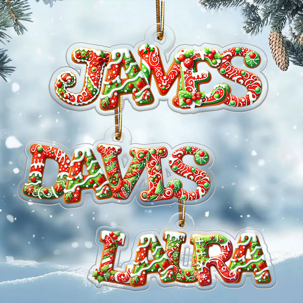 Custom Family Name Gingerbread Alphabet - Personalized Acrylic Ornament - Unique Christmas Gift For Family