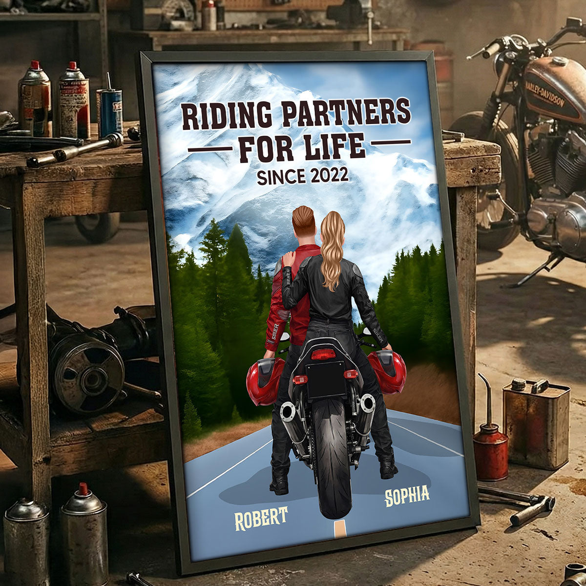Bikers Couple Riding Partners for Life - Personalized Poster - Sentimental Nostalgia Gift for Him, Gift for Her