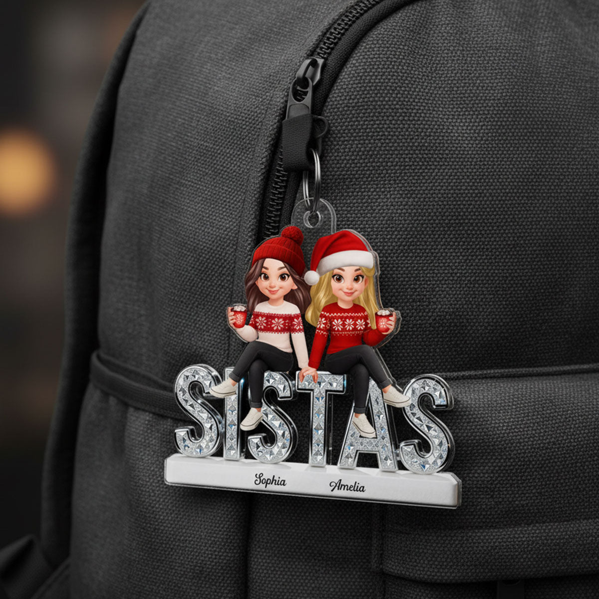 3D Shining Effect Sistas - Personalized Acrylic Ornament - Christmas Gift For Sisters