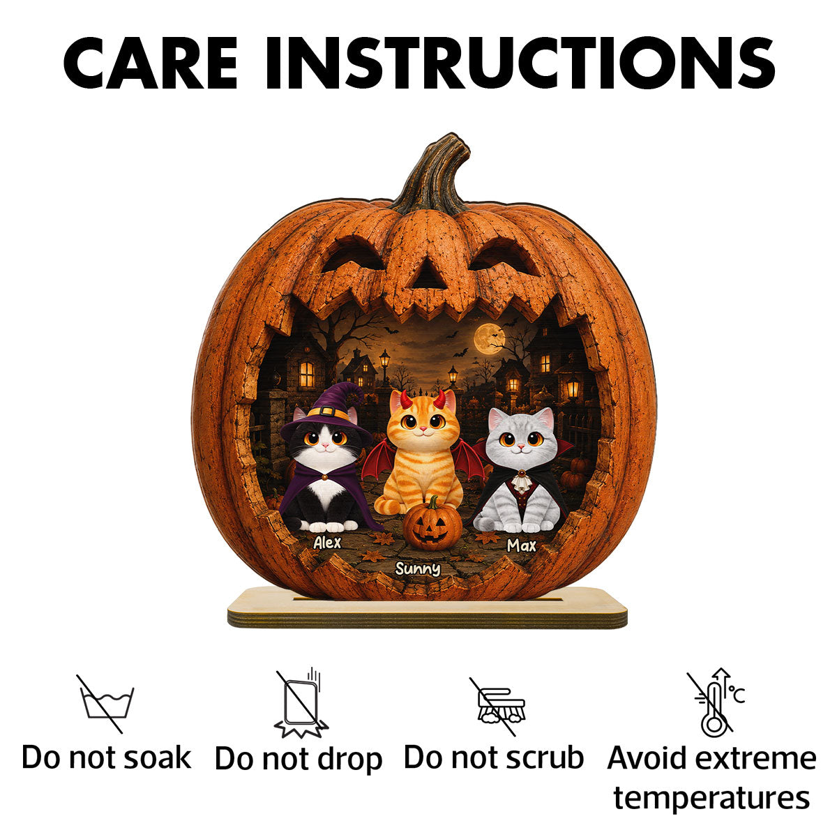 Spooky Halloween Pumpkin Cats 2D Flat Printed - Personalized 2-Layered Wooden Plaque - Halloween Decor For Cat Lovers