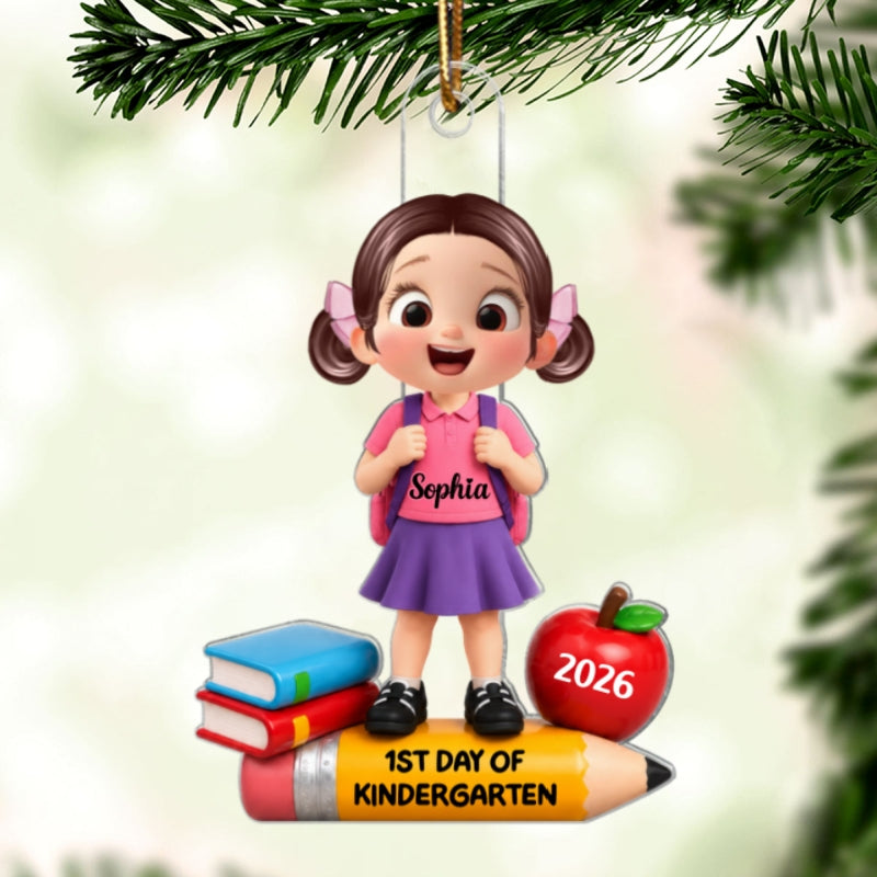 1st Day Of Kindergarten Boy Girl 2D Flat - Personalized Acrylic Ornament - Back To School Gift, Christmas Keepsake