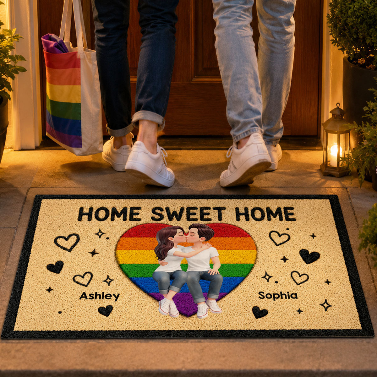 LGBT+ Couple Home Sweet Home - Personalized Doormat - Gift For Couple, Happy Pride Month