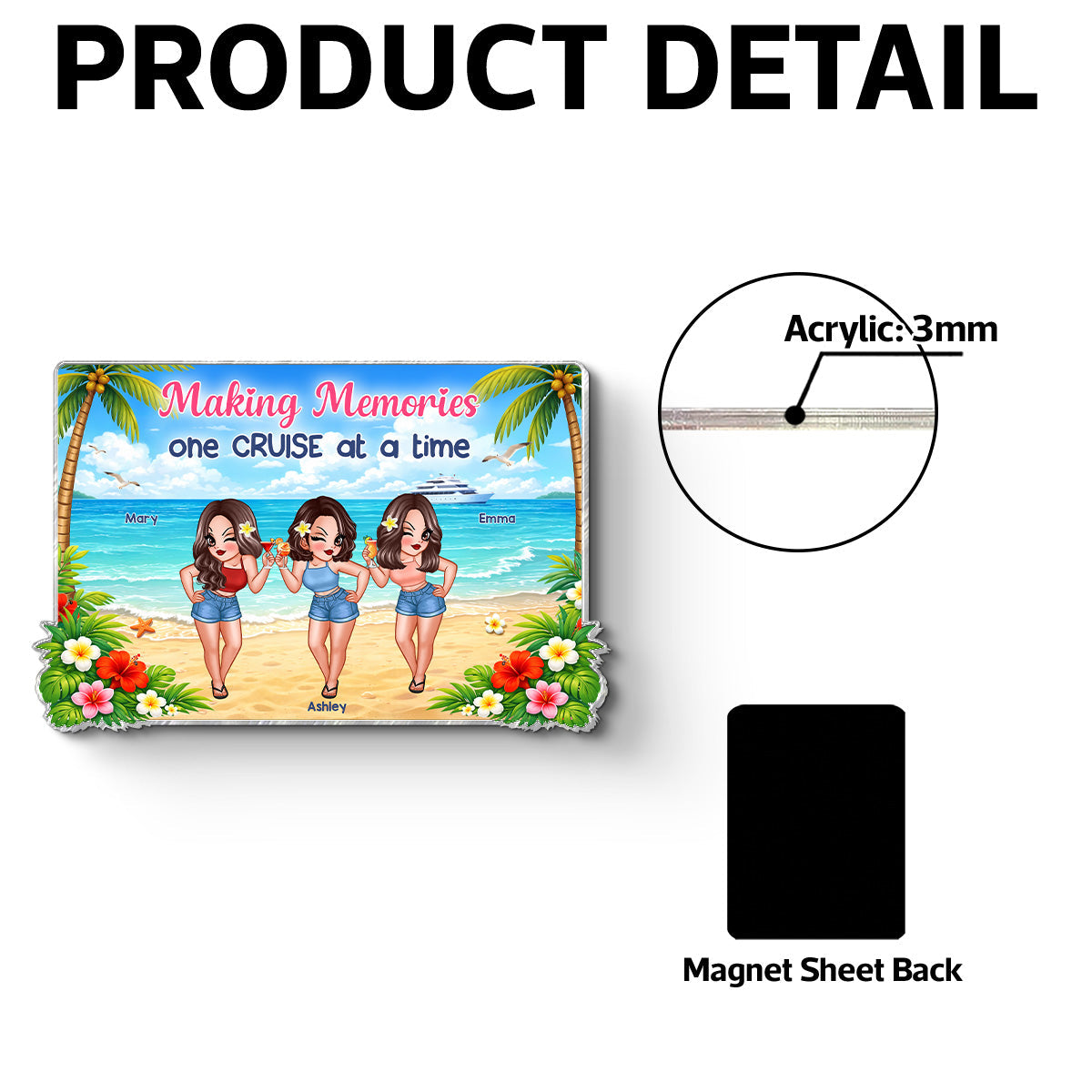 Pretty Cruise Besties On The Beach - Personalized Cruise Cabin Door Magnet - Girls Trip Cruise Trip Keepsake