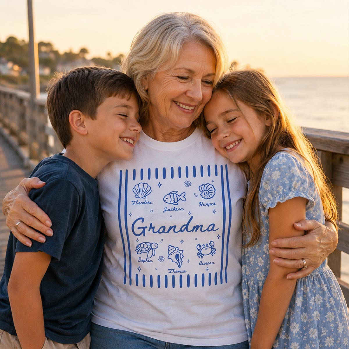 Blue Retro Summer Grandma Mom - Personalized Shirt