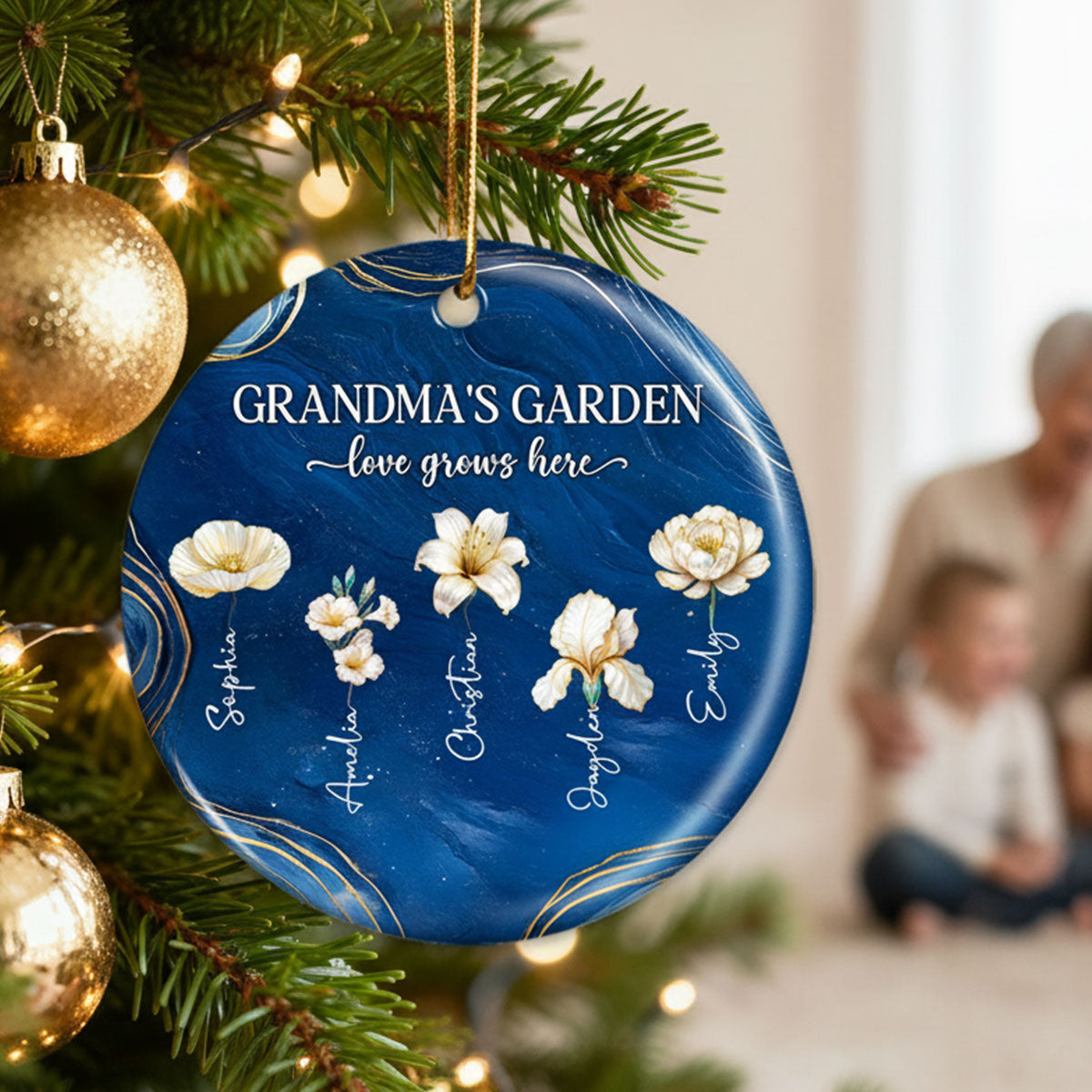 Grandma's Garden Birth Month Flowers - Personalized Ceramic Ornament - Christmas Gift For Grandma