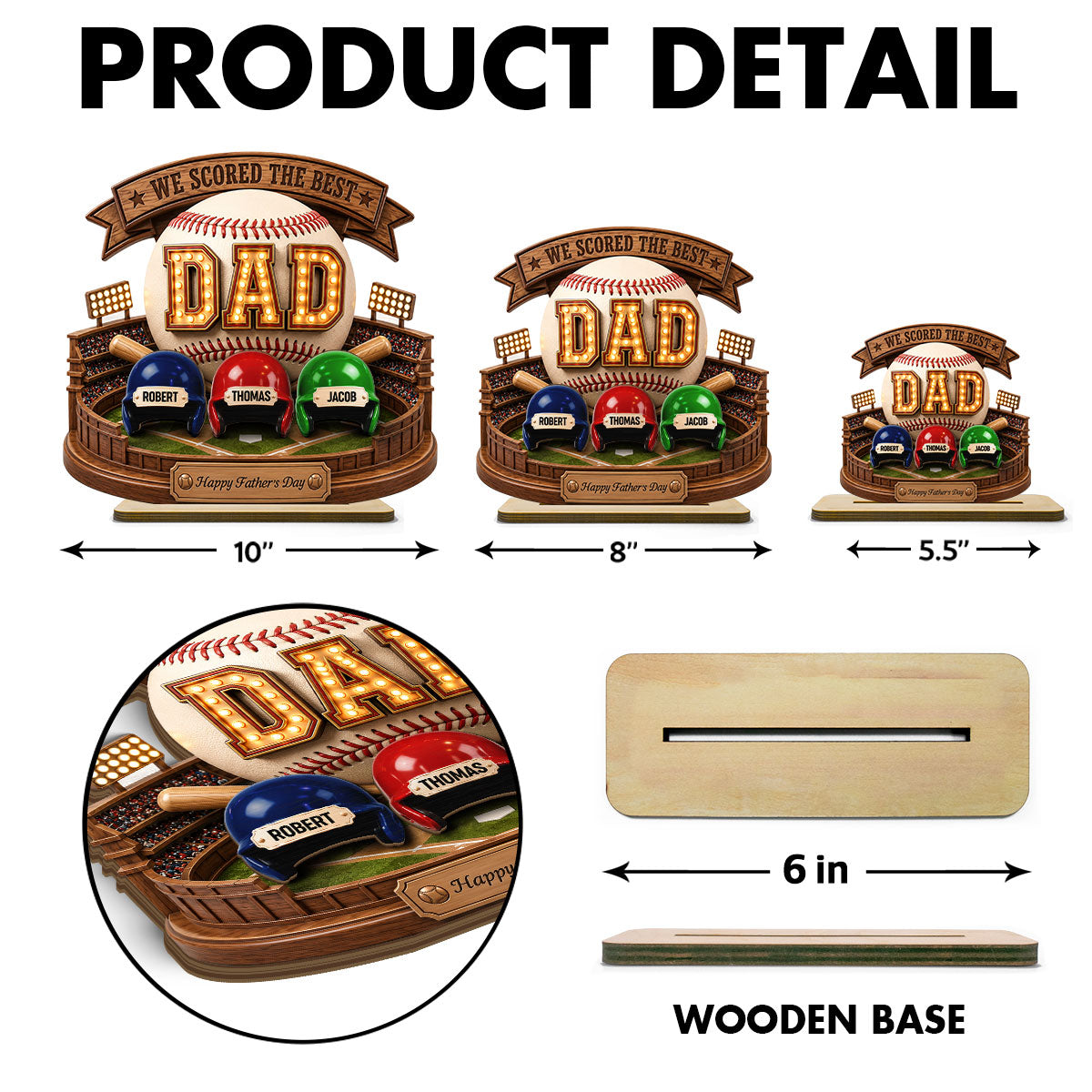 Baseball Dad The Greatest Champion Trophy - Personalized 2-Layered Wooden Plaque -  Gift For Dad, Husband