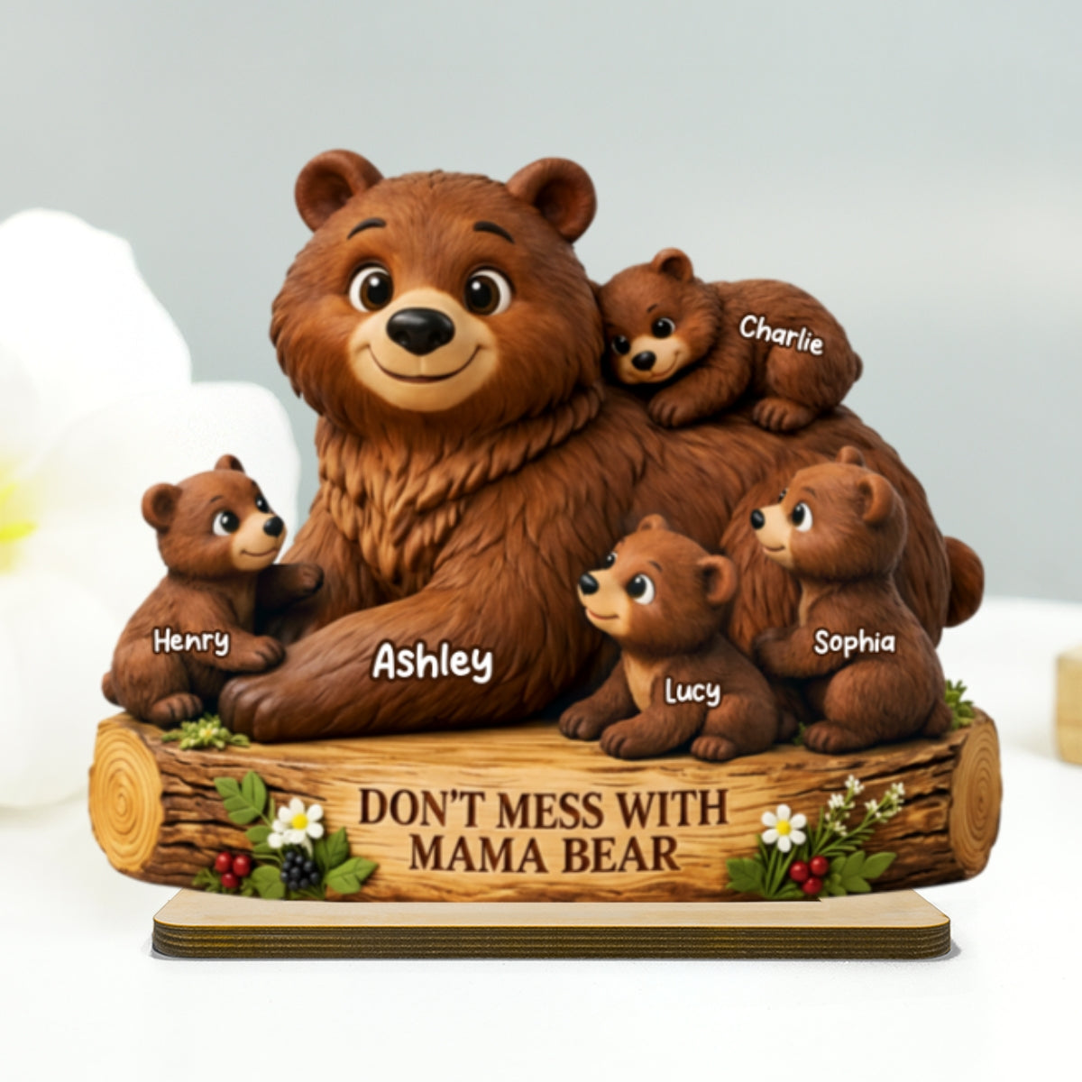 Don't Mess With Mama Bear - Personalized 2-Layered Wooden Plaque - Heartfelt Mother's Day Gift for Mom, Wife