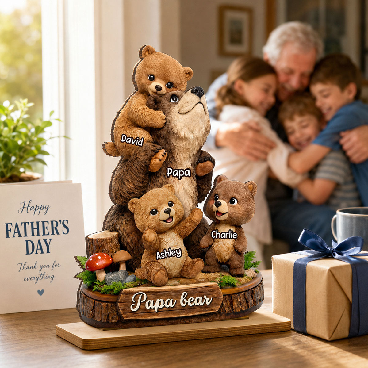 Papa Bear Grandpa Bear - Personalized 2-Layered Wooden Plaque - Heartfelt Gift for Dad, Grandpa
