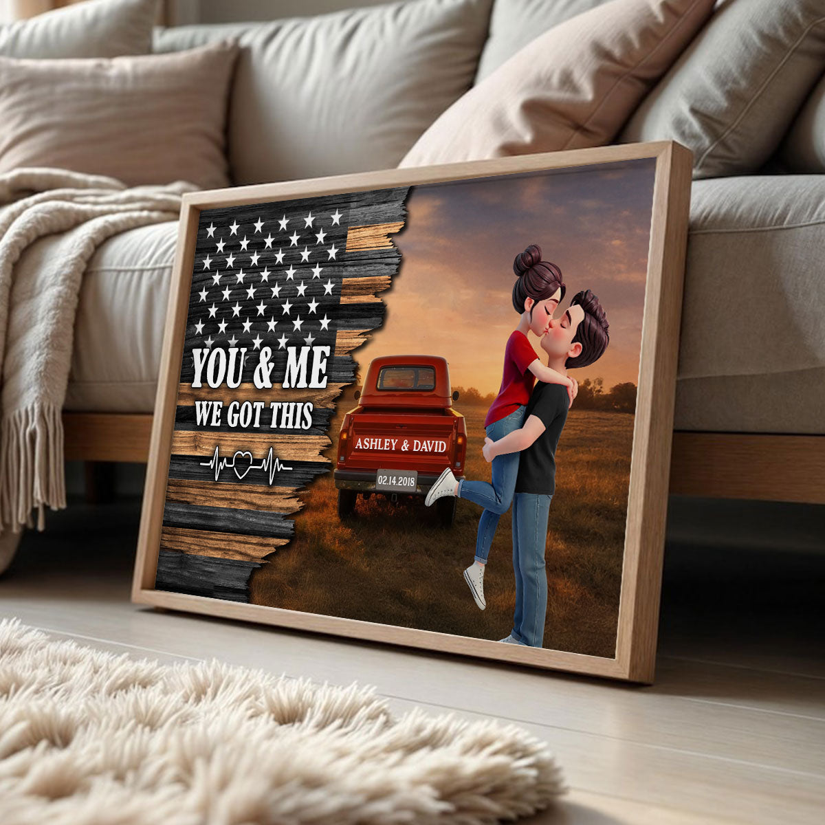 Eternal Love Couple Pickup Truck Half Nation Flag - Personalized Poster - Valentine's Day Gift For Couple