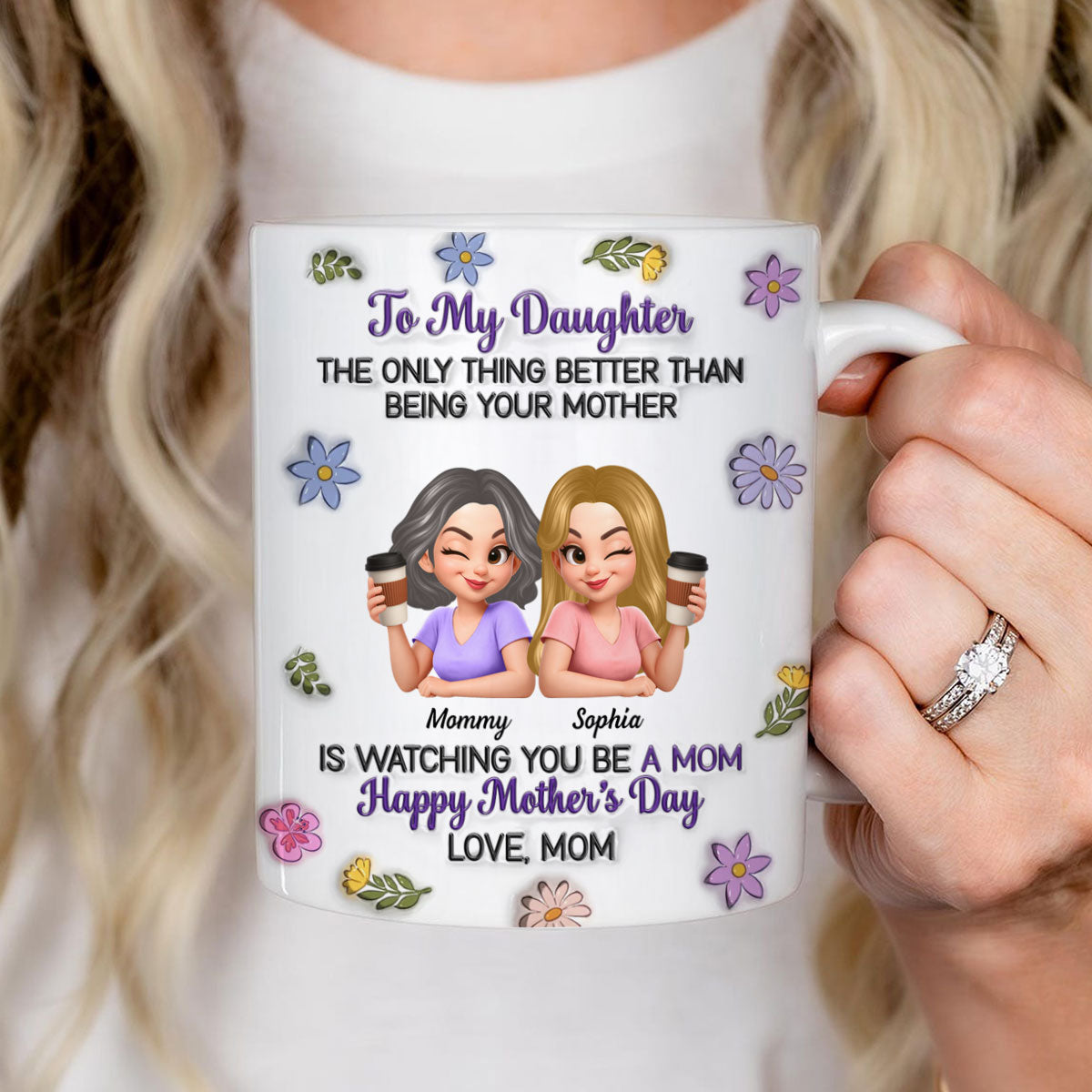 To My Daughter Flat Floral - Personalized Mug - Heartfelt Mother's Day Gift For Daughter