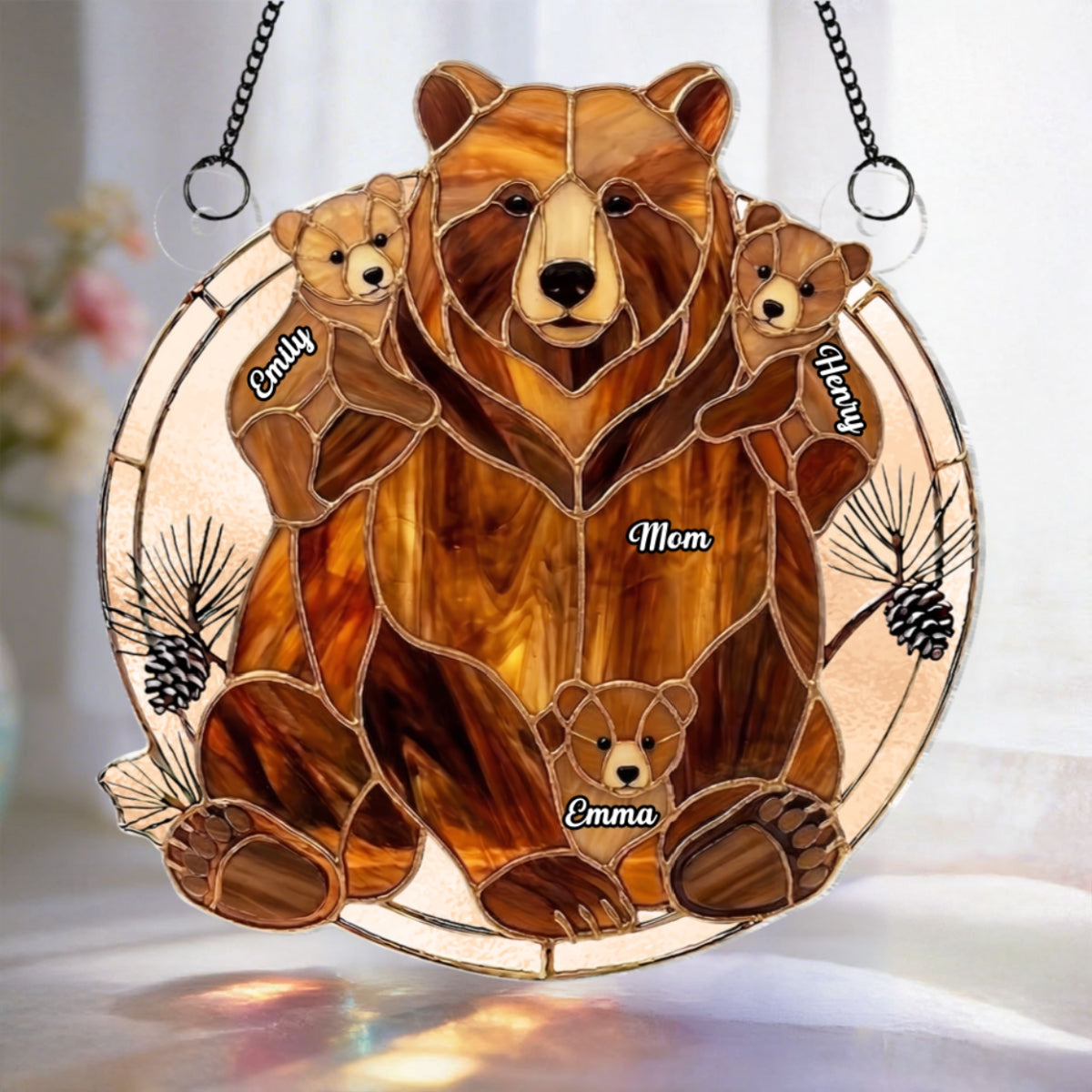 Mama Bear & Kids Custom Name - Personalized Acrylic Suncatcher - Heartfelt Mother's Day Gift For Mom, Wife, Grandma