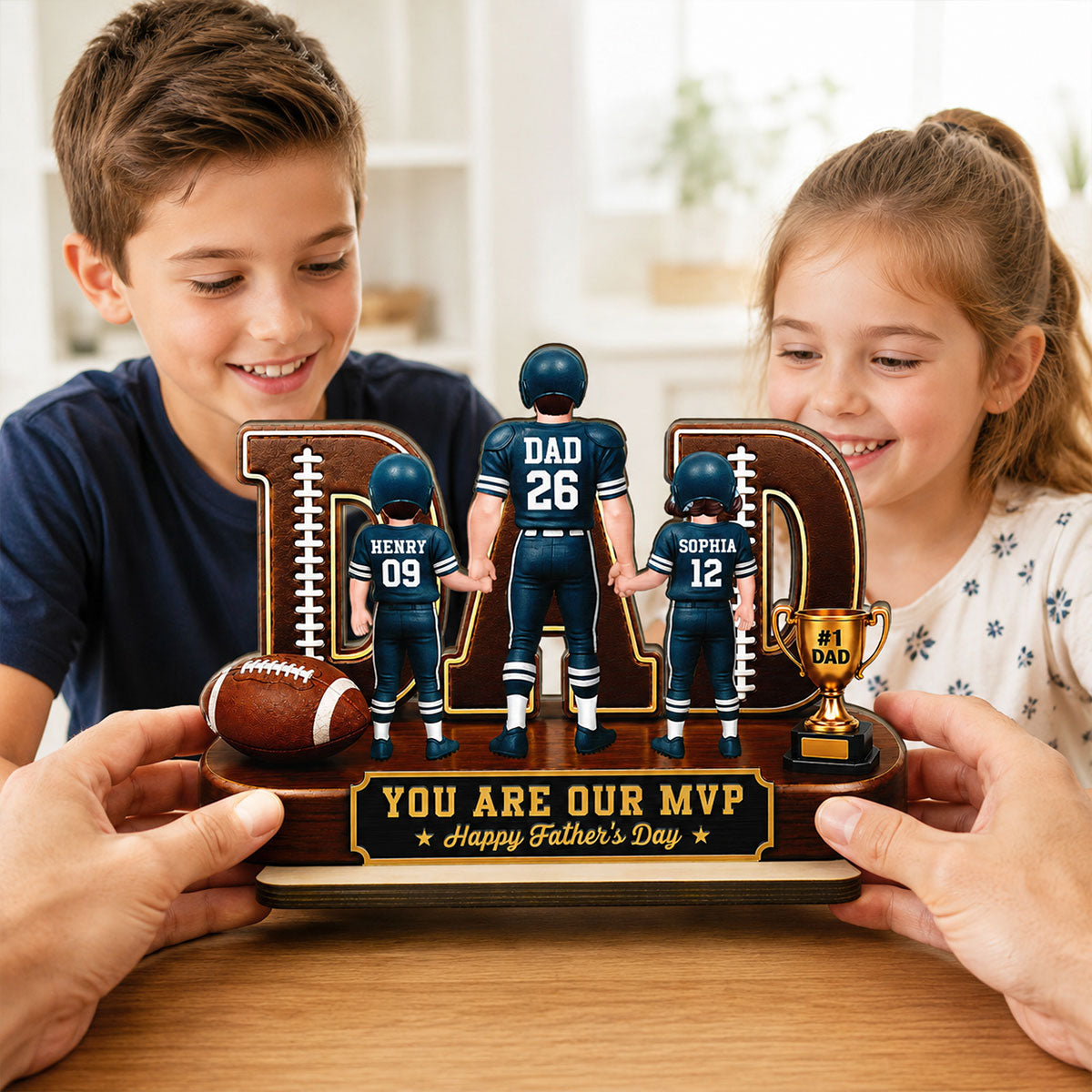 American Football No 1 Dad Legend Daddy's Dream Team - Personalized 2-Layered Wooden Plaque -  Gift For Dad
