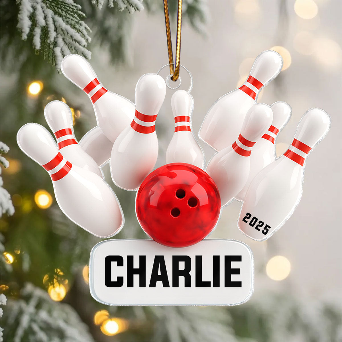 Custom Name Bowling Strike - Personalized Acrylic Ornament - Christmas Gift for Bowler