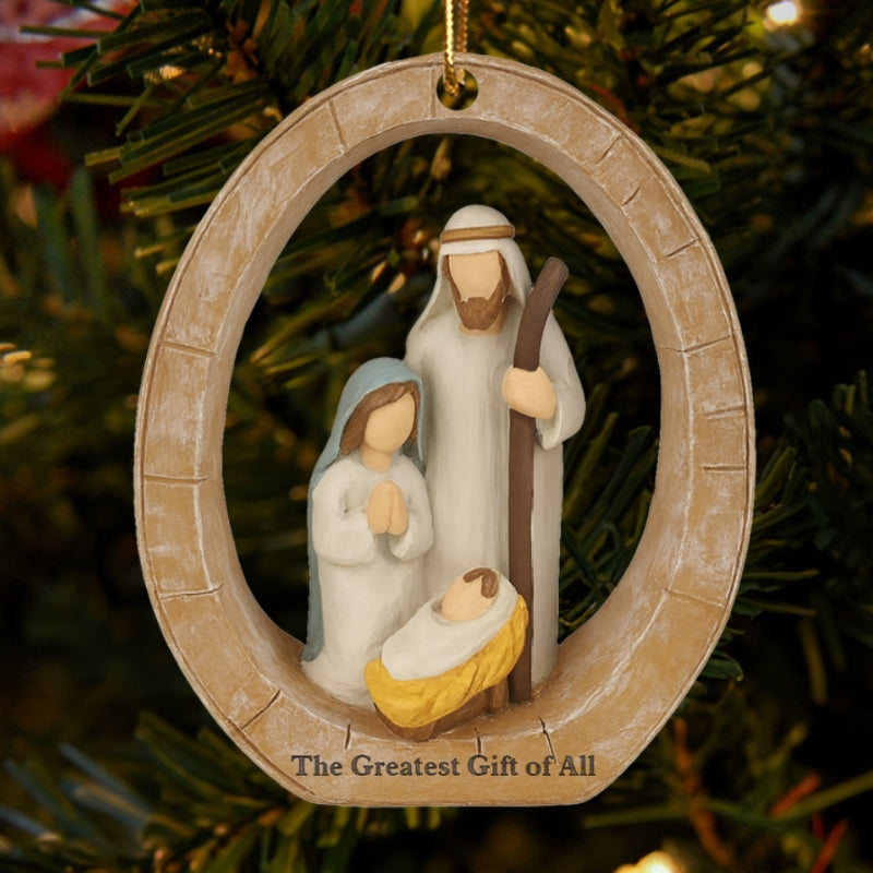 3D Effect Holy Family Nativity Scene The Greatest Gift of All Religious Keepsake - Wooden Ornament