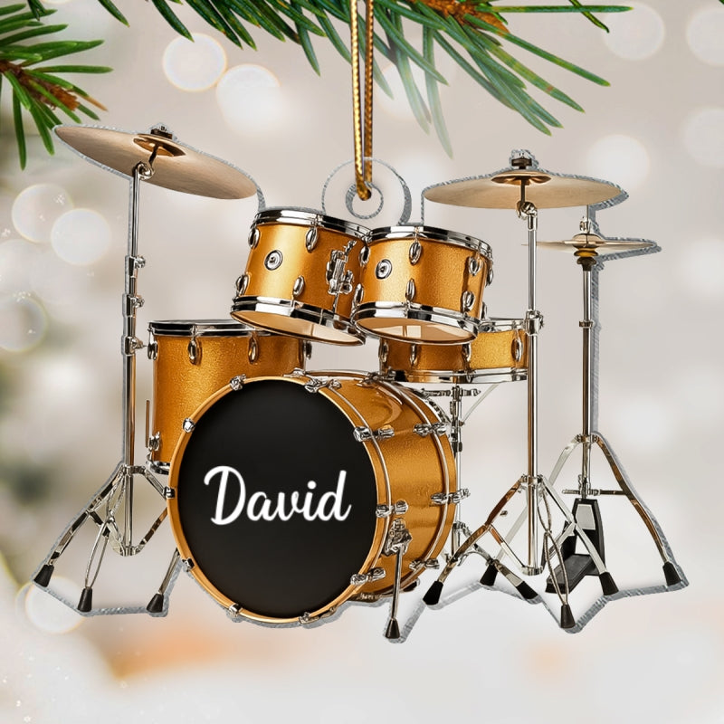 Custom Name Gold Drum Set - Personalized Acrylic Ornament -  Thoughtful Drummer Christmas Gift, Musician Christmas Tree Hanging Decor